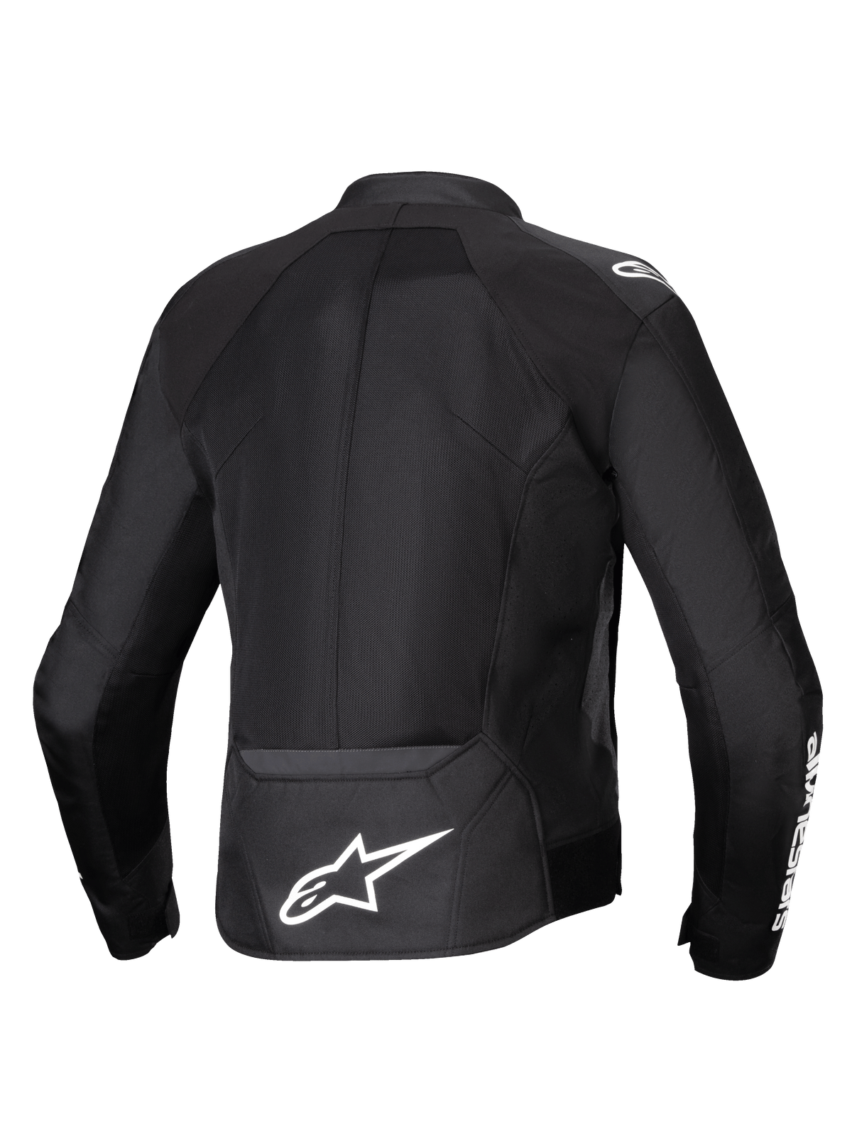 Alpinestars giacca Viper Air V4, giacca da moto da uomo in tessuto nero con pannelli in rete ventilati e logo Astars sul retro.