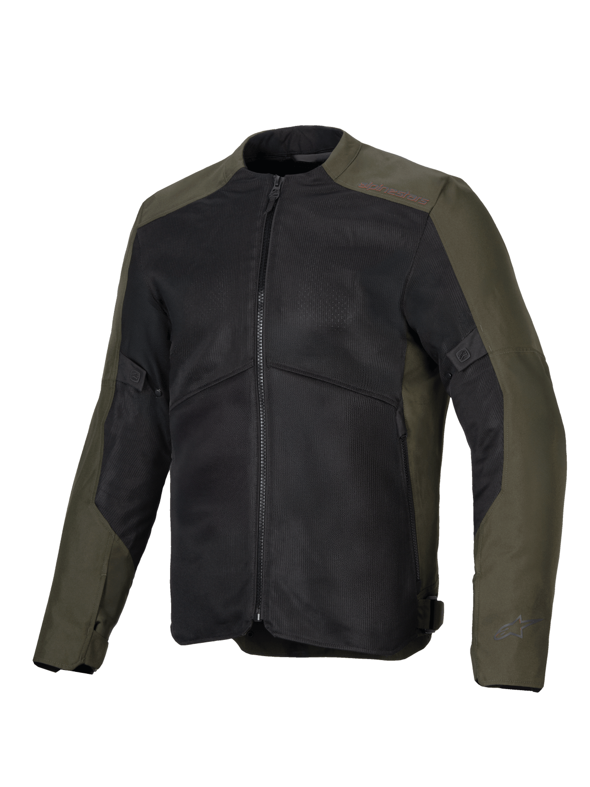 Giacca Alpinestars C-1 Air, giacca da moto, kaki e nero, dotata di ampi pannelli in rete per la ventilazione, struttura in tessuto poliestere 450D, raffinati loghi riflettenti sulle maniche e sul colletto, stile urban contemporaneo per il commuting cittadino e il touring