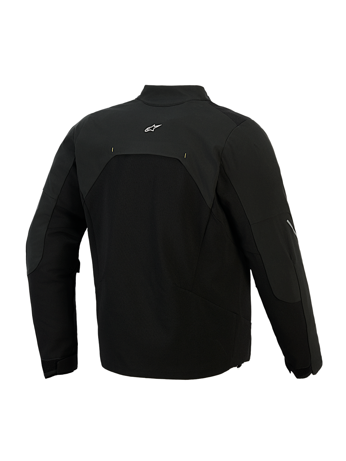 Giacca Alpinestars Provoke, giacca da moto in tessuto, nera, vista posteriore con pannelli in softshell ripstop e un piccolo logo bianco sulla parte superiore della schiena, design tecnico urbano per il pendolarismo in moto
