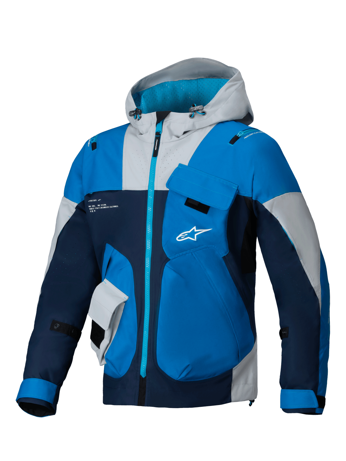 Alpinestars Giacca Mogress Air, giacca moto urban blu e navy in ripstop ventilato, cappuccio e protezioni Nucleon Flex Plus.