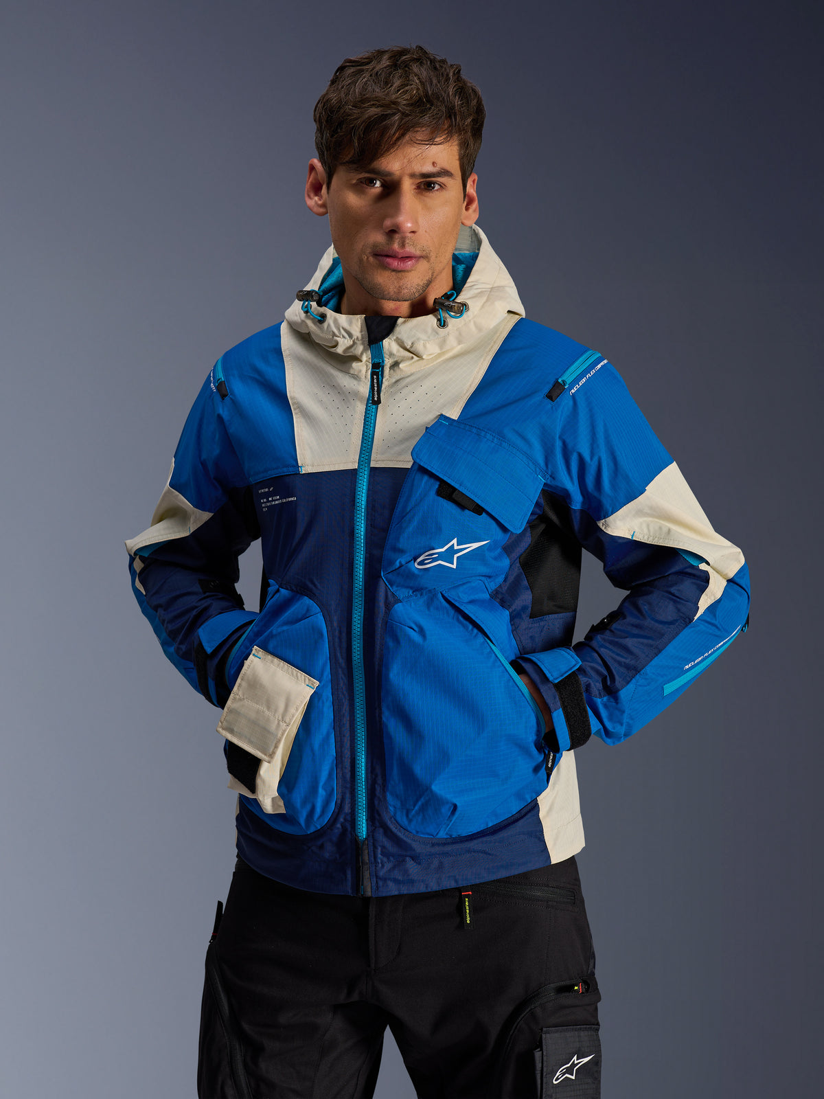 Alpinestars Giacca Mogress Air, giacca da moto urban da uomo, blu, navy e crema, in tessuto tecnico ripstop