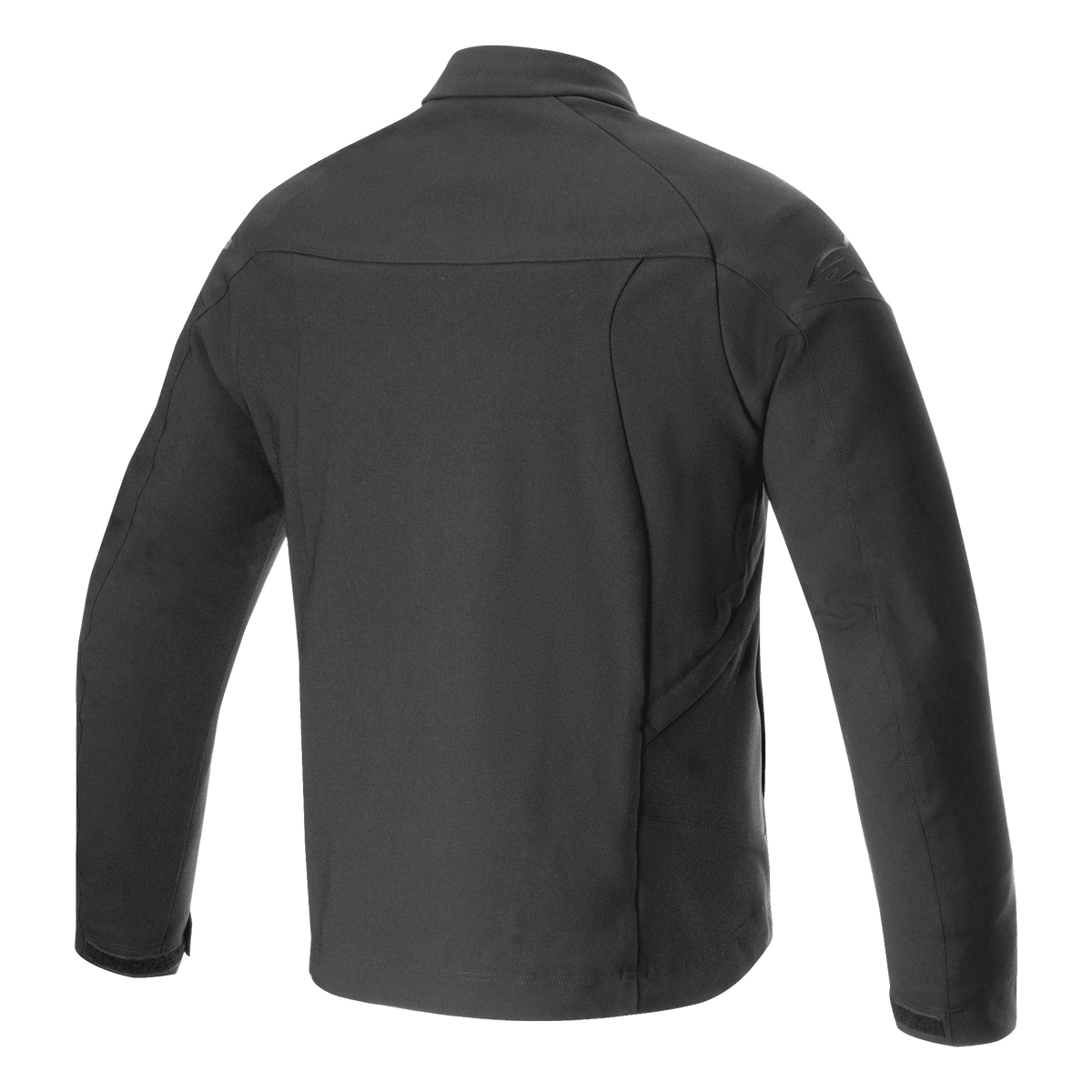 Giacca Alpinestars Aeron, giacca da moto, nero, vista posteriore con silhouette urbana minimalista, costruzione in poli-tessuto traspirante e completamente elasticizzato, sottile logo goffrato sulla spalla, abbigliamento estivo da moto