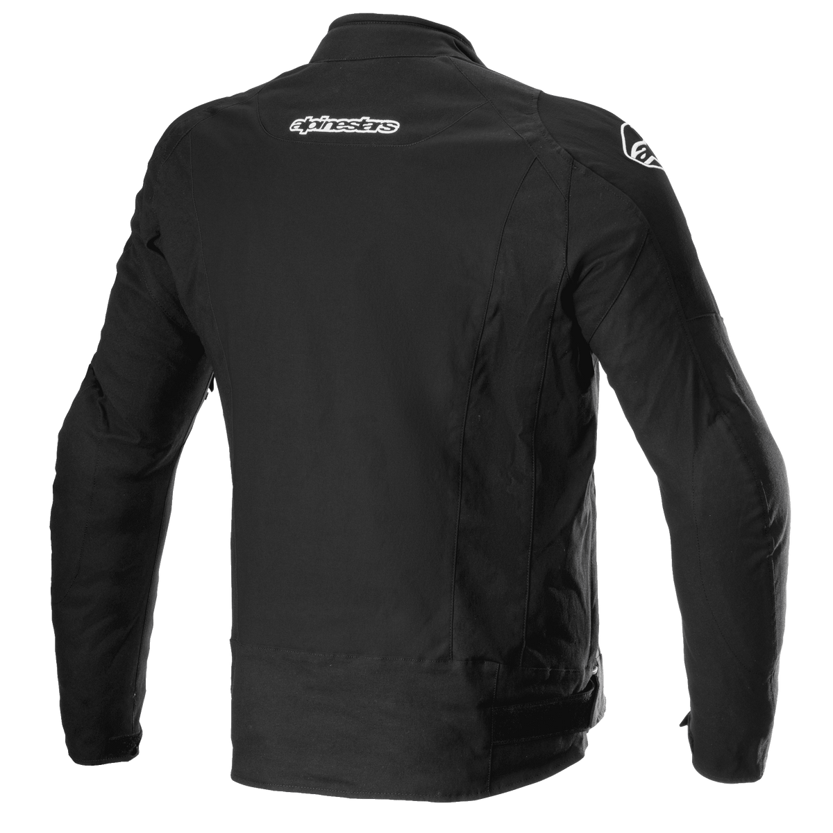 Alpinestars T-GP Force Jacket, giacca da moto in tessuto, nero, vista posteriore con marchio Alpinestars sulla parte superiore della schiena e sulle spalle, design sportivo e sagomato
