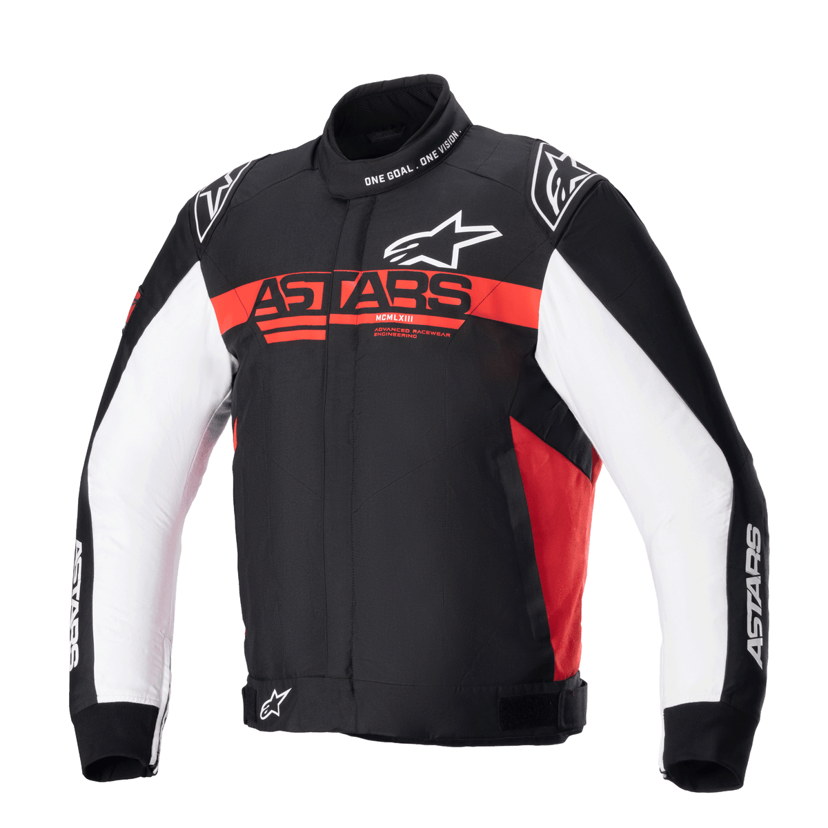 Giacca Monza Sport Alpinestars, giacca da moto sportiva da uomo in nero, rosso brillante e bianco, con tessuto tecnico e protezione certificata CE