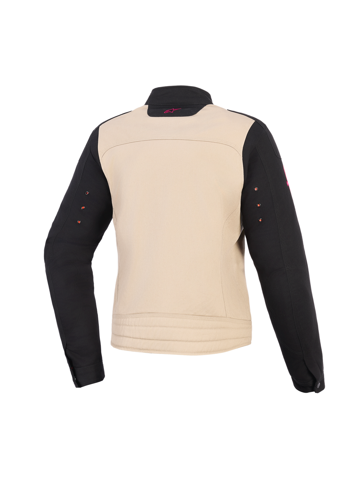 Giacca Alpinestars Stella Grace, giacca da moto da donna, Aluminum Black, vista posteriore, struttura in tessuto con busto beige, maniche nere e un piccolo logo rosa sul colletto