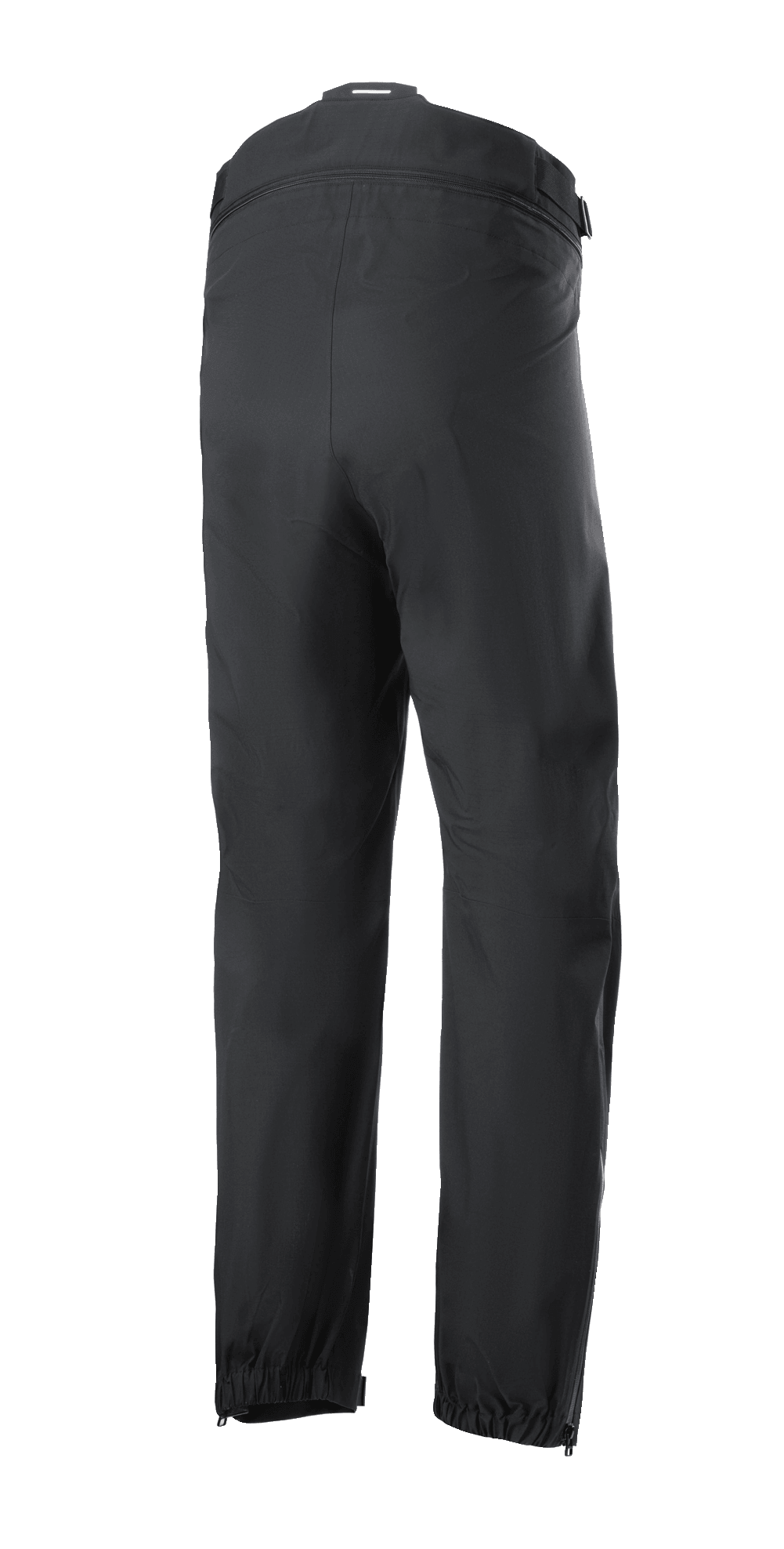 Pantaloni Alpinestars AMT Storm Gear Drystar® XF, sovrapantaloni da moto neri, vista posteriore con cerniera di connessione in vita a tutta circonferenza, orli elasticizzati e aperture delle gambe con zip per la guida in condizioni di pioggia.