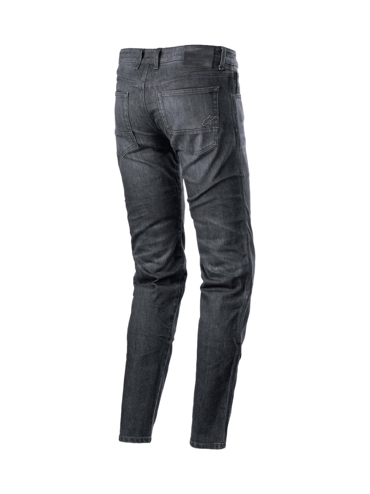 Alpinestars Pantaloni Sektor Regular Fit Jeans, pantaloni moto urban da uomo, colore nero lavato, in denim elasticizzato con rinforzi in fibra aramidica e logo Astars ricamato sulla tasca posteriore.