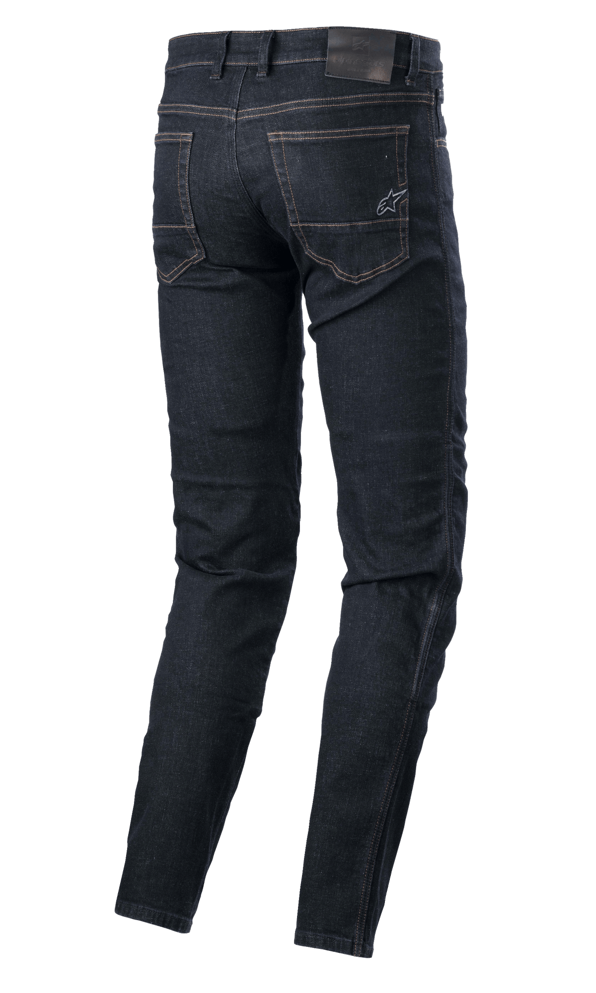 Alpinestars Sektor Regular Fit Denim, pantaloni tecnici da moto, Rinse Blue, vista posteriore con tasche posteriori con logo a stella ricamato, patch in pelle in vita e cuciture a triplo punto, abbigliamento moto urbano