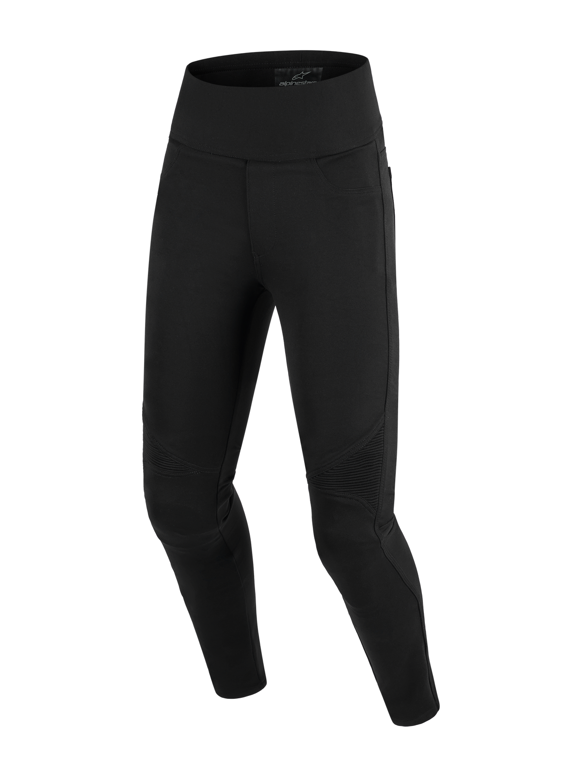 Alpinestars Stella Flex-Ast Leggings, leggings da moto da donna, nero, caratterizzati da un design a vita alta e pannelli a fisarmonica sulle ginocchia, costruzione in tessuto slim-fit per la guida urbana