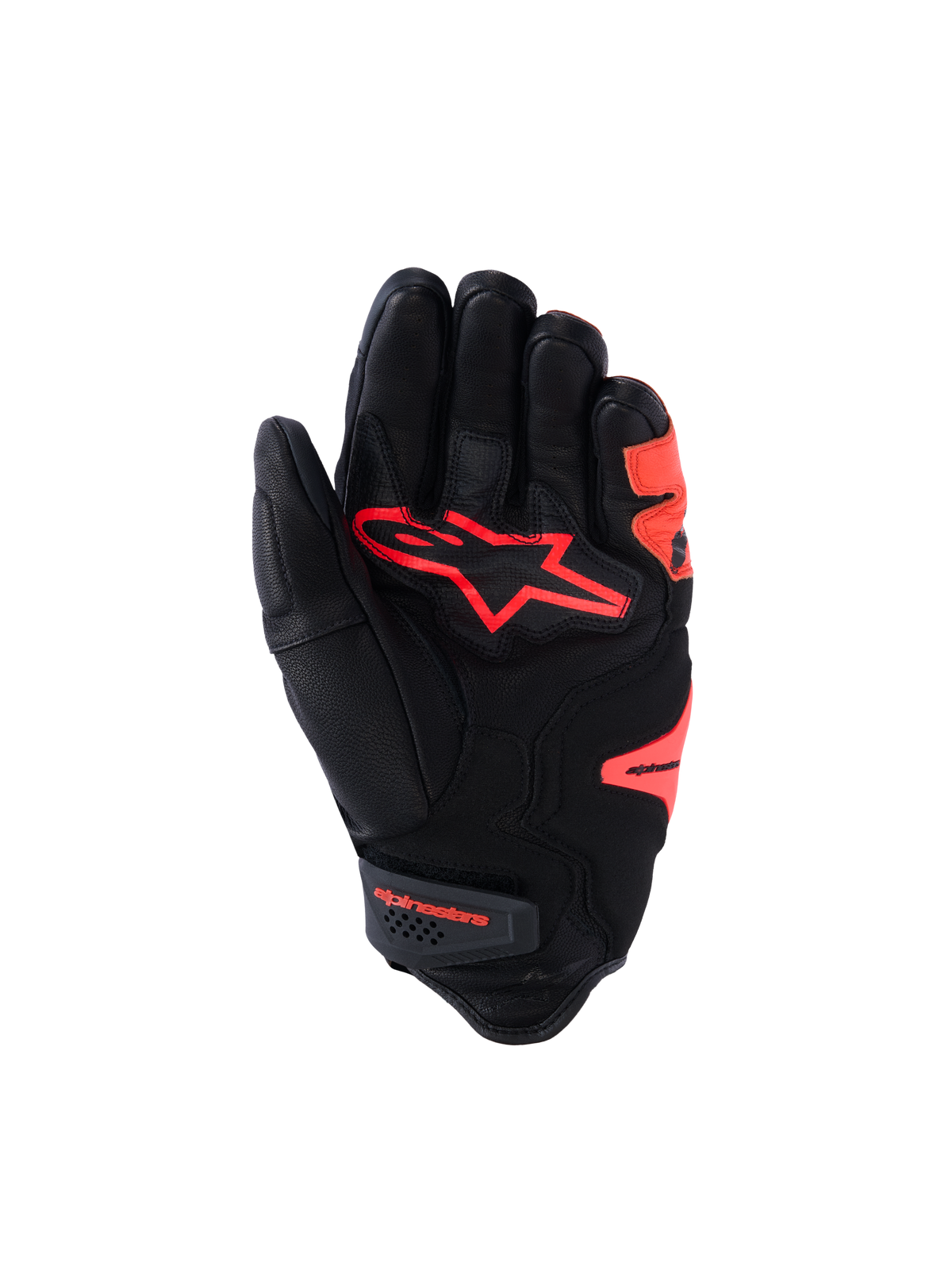 Alpinestars SP-R Tech, guanto da moto racing a polsino corto, nero e rosso fluo, in pelle di capra, con nocca protettiva e palmo rinforzato