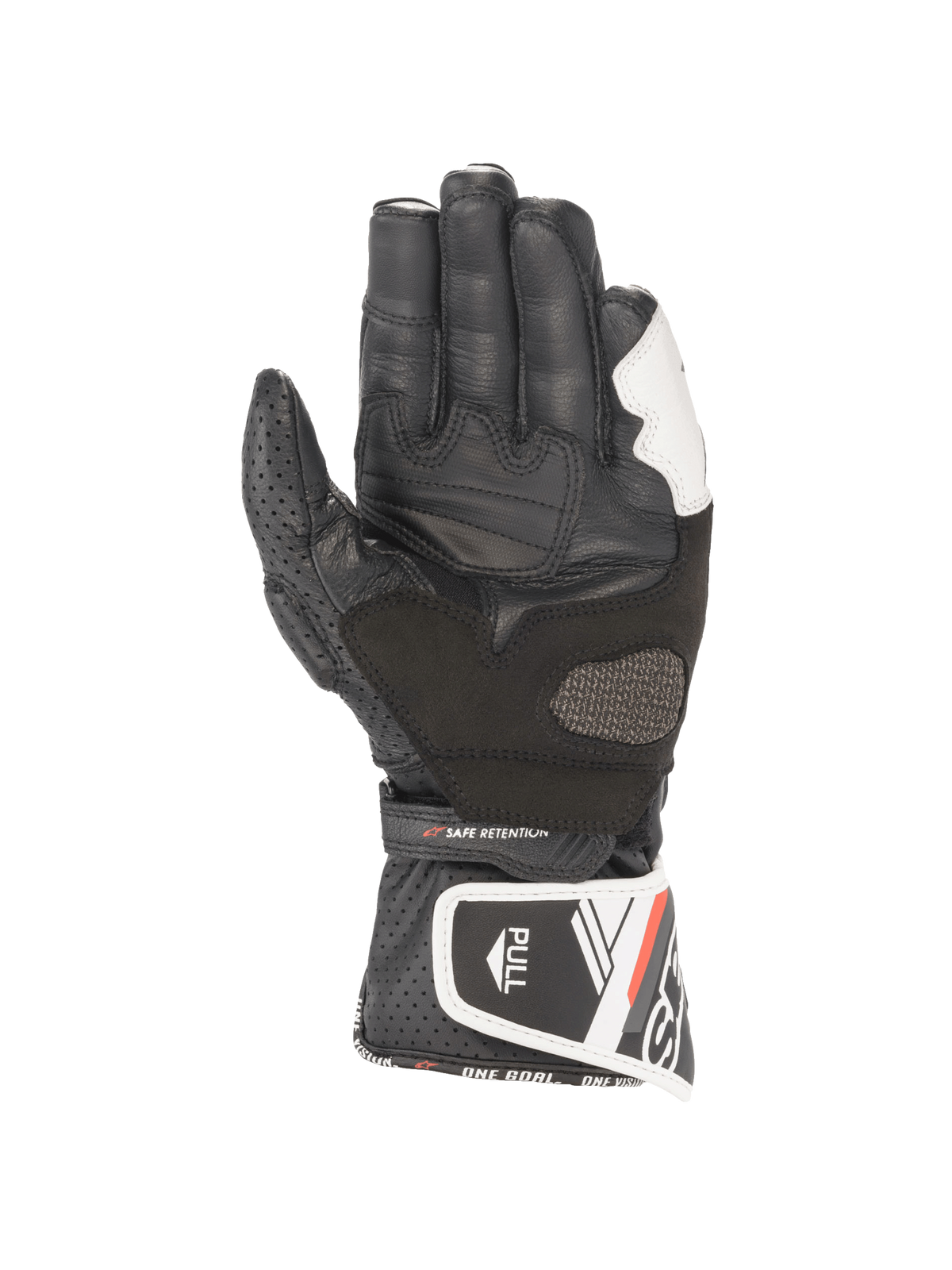 Alpinestars Guanti Stella SP-8 V3, guanti da moto in pelle da donna, neri e bianchi, palmo rinforzato con tecnologia Arshield, design racing con inserti traforati