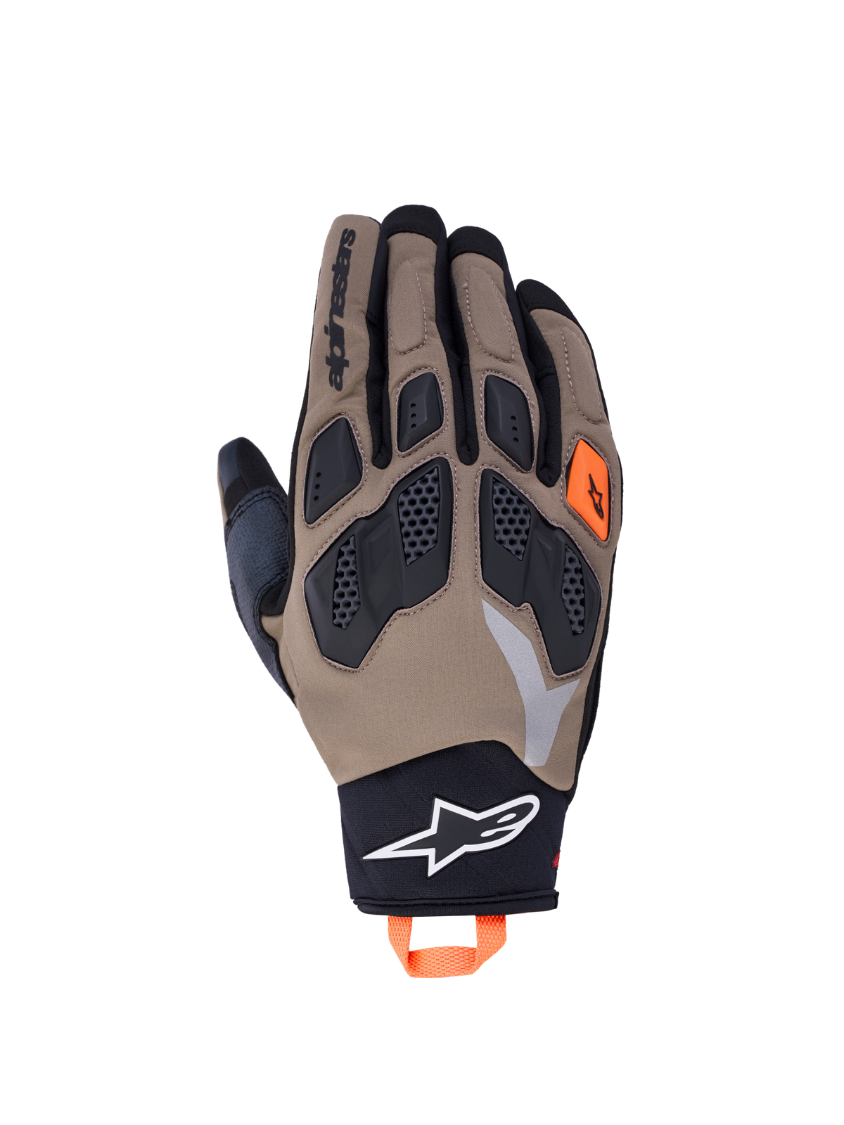 Alpinestars Maxdura Drystar Guanti, guanti da moto adventure, marrone e nero con dettagli arancioni, con nocche in TPR flessibili e struttura impermeabile