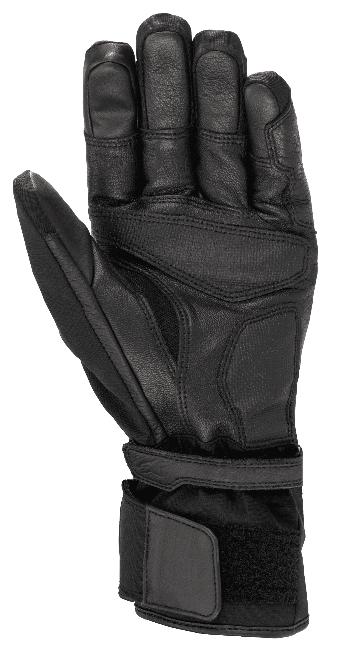 Alpinestars Range 2 In One GORE-TEX Glove With Goregrip Tech, guanto da moto, nero, vista del palmo che mostra la costruzione in pelle di capra, aree di presa rinforzate e polsino lungo con regolazione in velcro per una calzata sicura.