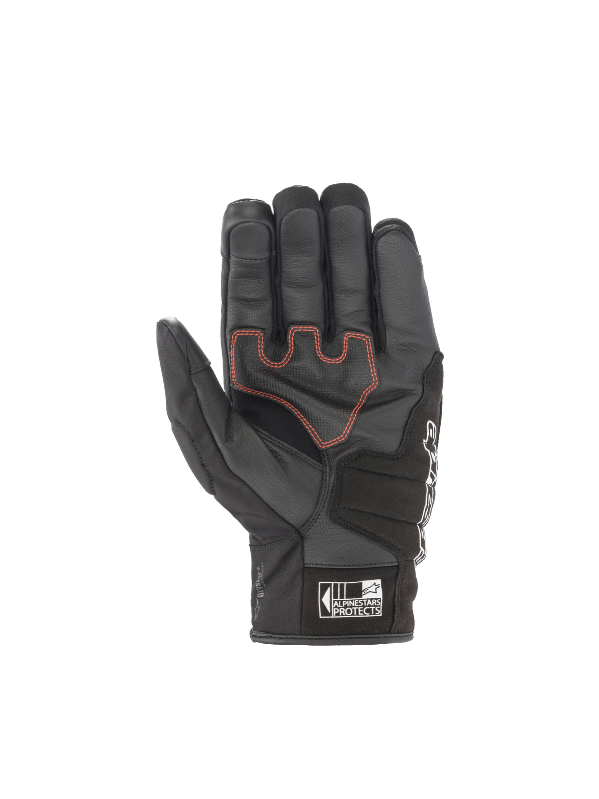 Alpinestars Guanti SMX Z Drystar, guanti da moto sportivi neri, in pelle di capra con cuciture rosse sul palmo, impermeabili.