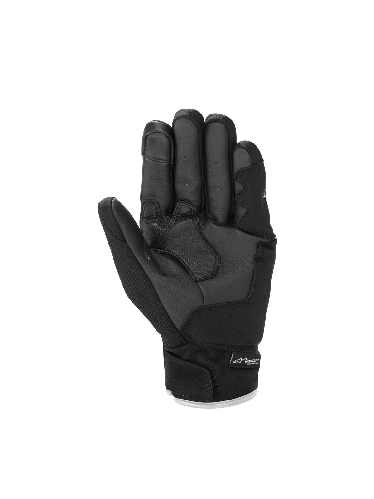 Alpinestars Guanti S-Max Drystar, vista del palmo in pelle, guanti moto neri con polsino corto, impermeabili e traspiranti.