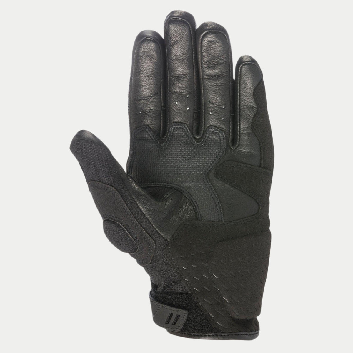 Guanti Alpinestars C-30 Drystar®, nero, vista del palmo con rinforzi in pelle scamosciata sintetica e imbottitura in schiuma, aree di grip rivestite in PU su pollice e palmo, cinturino regolabile a strappo sul polso, guanti da moto impermeabili