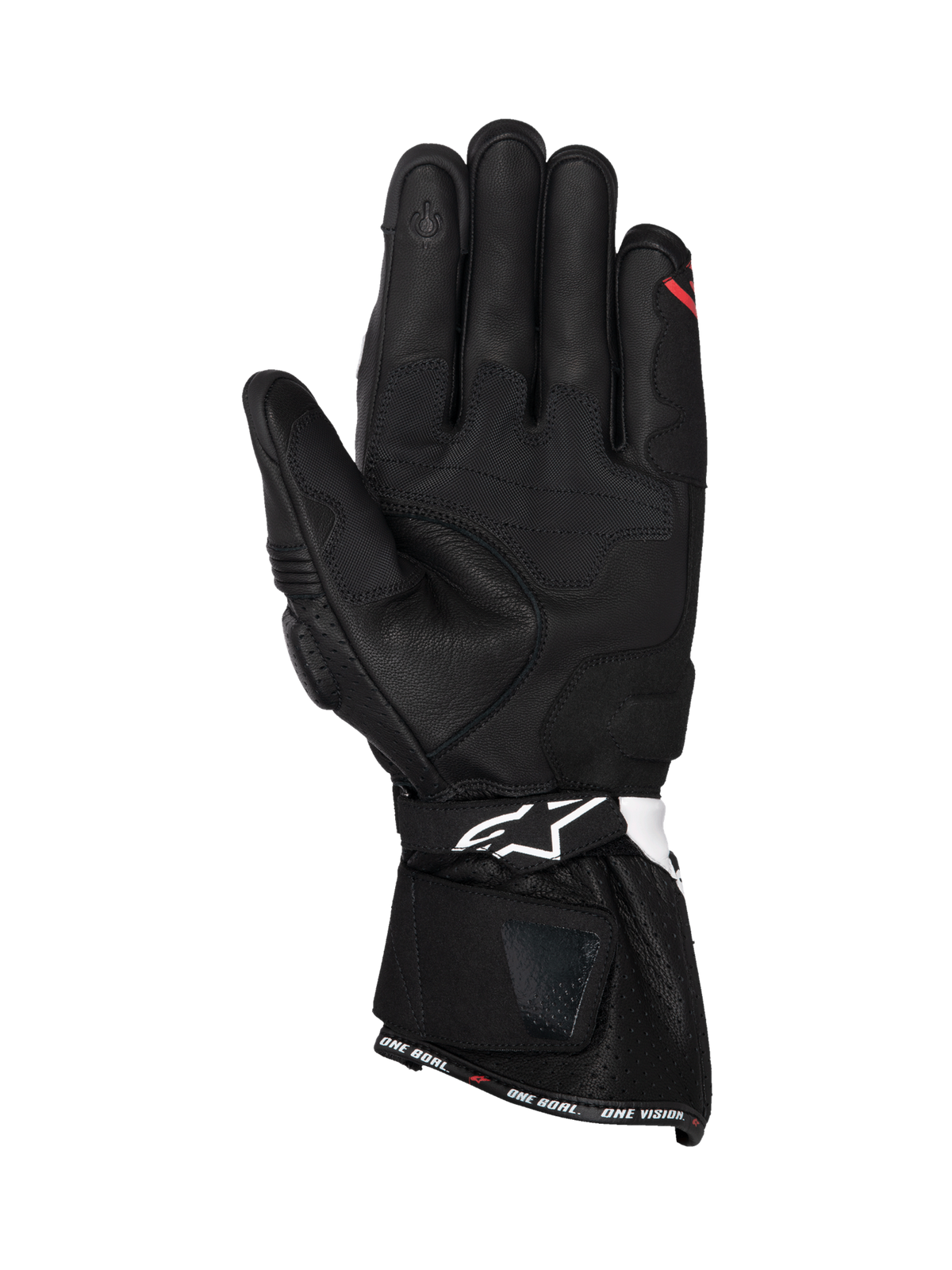 Alpinestars guanti SP-3, guanti moto racing da uomo, neri, in pelle, palmo con punta touchscreen e dettagli bianchi e rossi