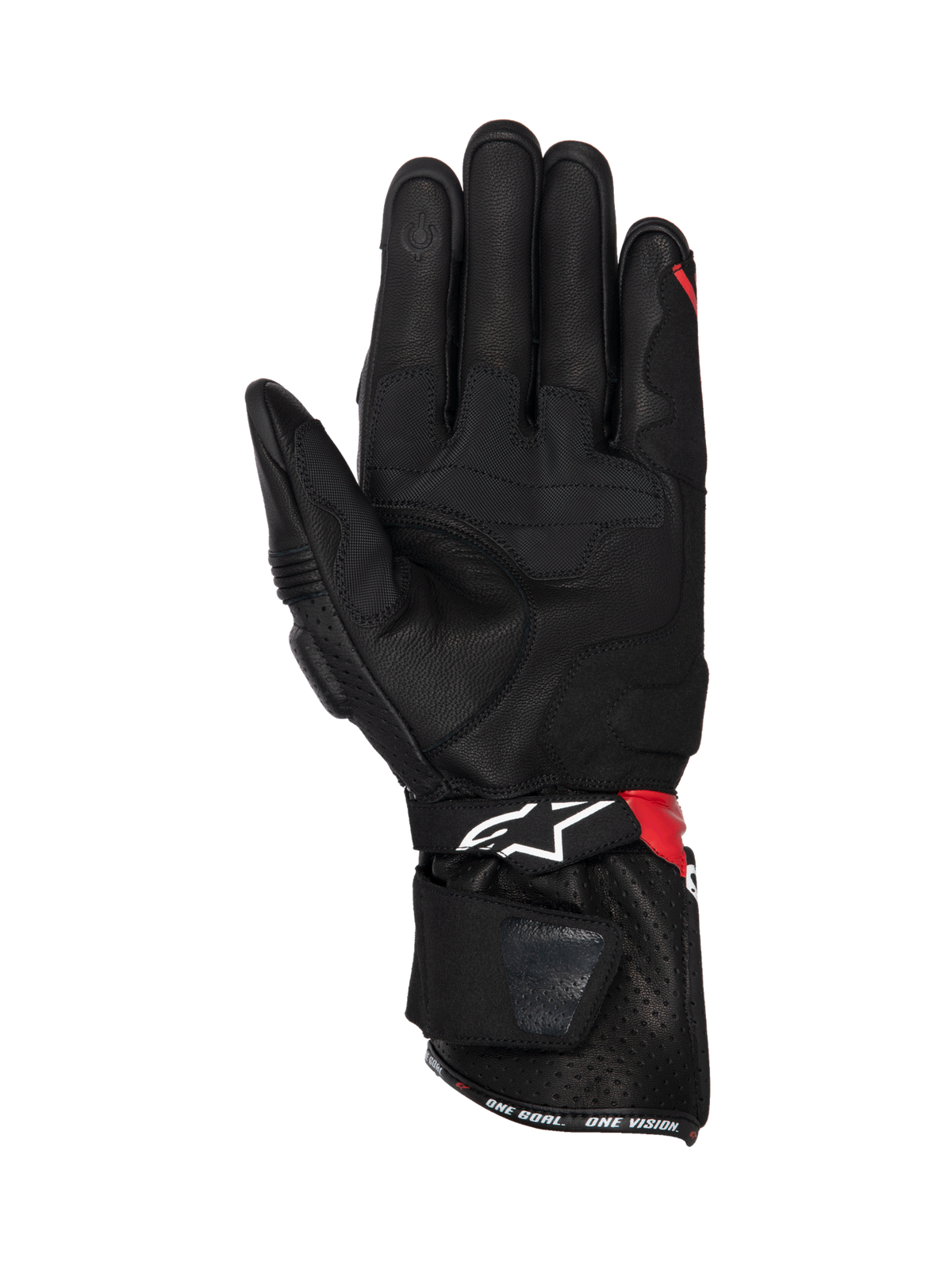 Alpinestars Guanti SP-3, guanti da moto racing da uomo, neri con dettagli rossi e bianchi, in pelle con polsino lungo, inserti grip sul palmo e chiusura regolabile