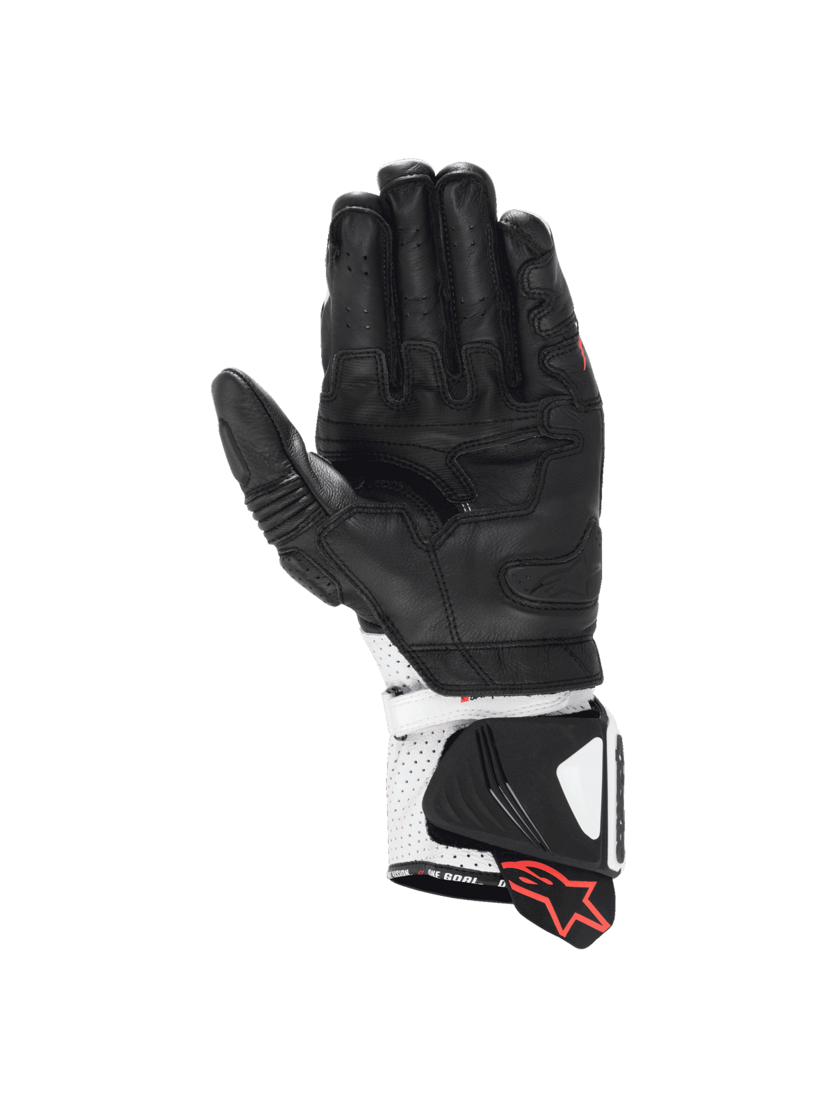 Alpinestars Guanti GP Pro R4, guanti da moto racing da uomo, nero e bianco, palmo in pelle di canguro per massima sensibilità, polsino DFS Race e protezioni nocche, certificati CE