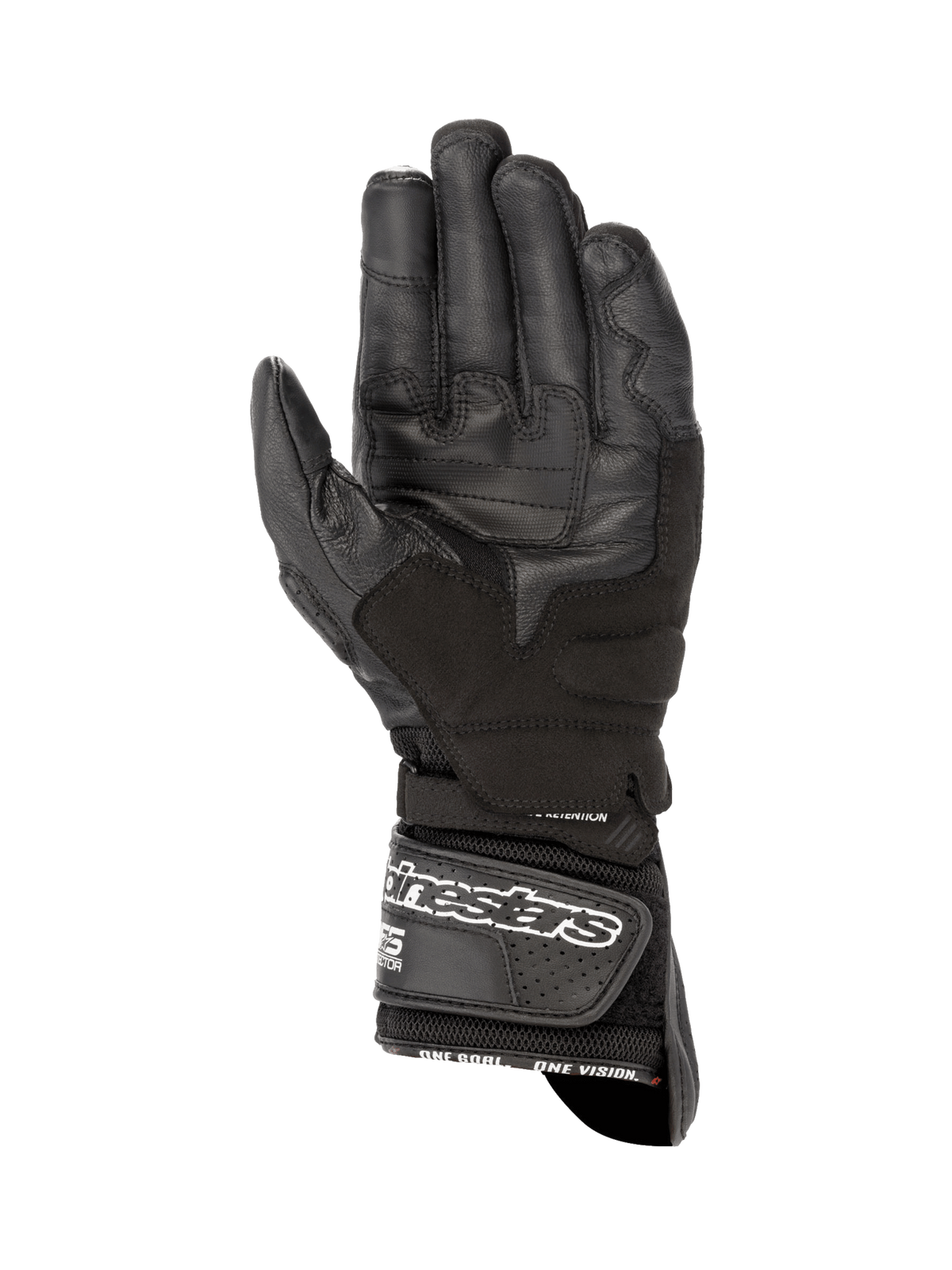 Alpinestars Guanti SP-8 V3 Air, guanti da moto racing da uomo, neri, palmo in pelle rinforzata con inserti in microfibra per il grip, chiusura in velcro con logo bianco.