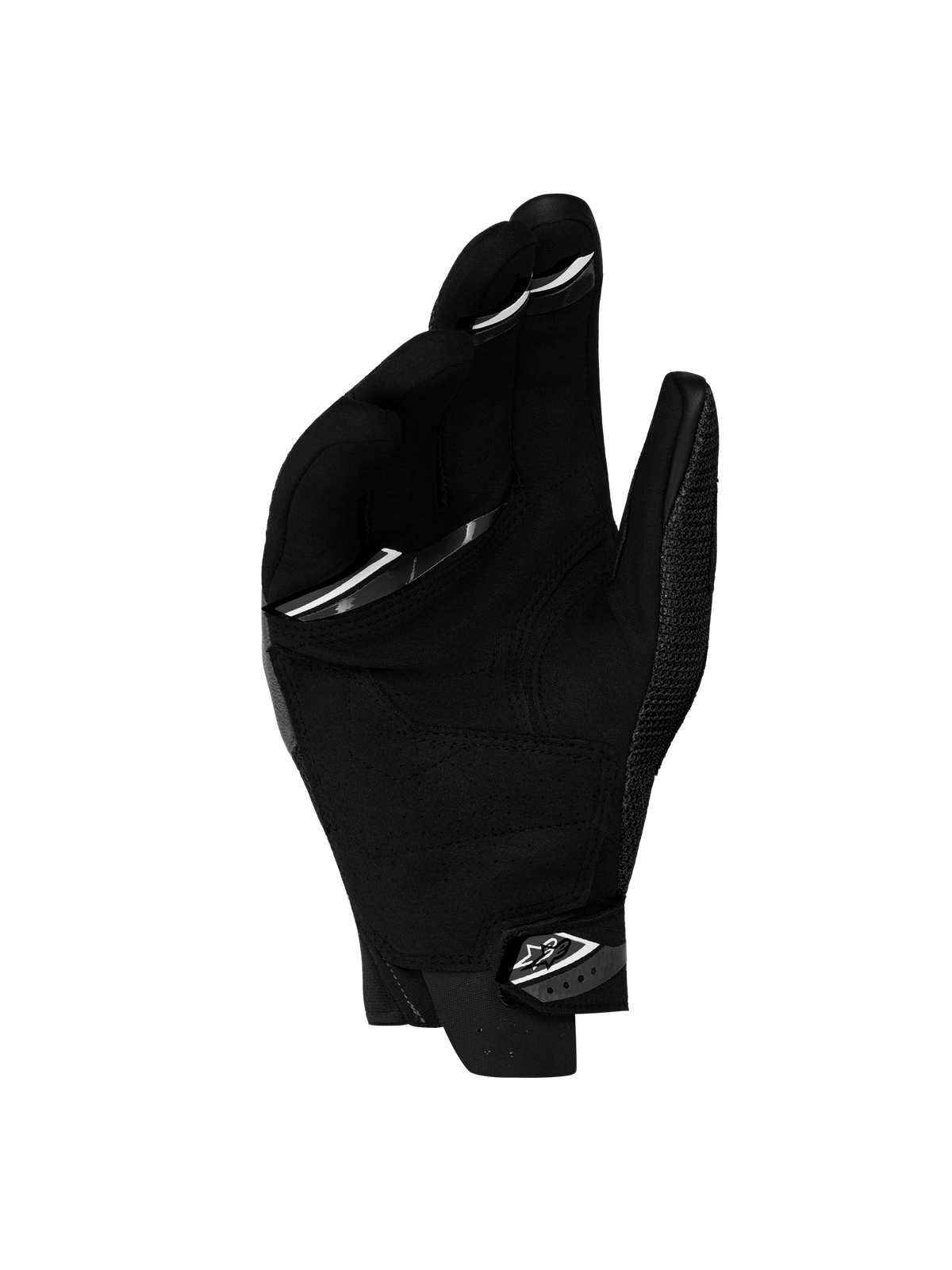 Alpinestars Megawatt V 2 Air Guanti, guanti da enduro per moto in nero e bianco, vista del palmo che mostra la struttura in pelle sintetica e il polsino con chiusura sicura