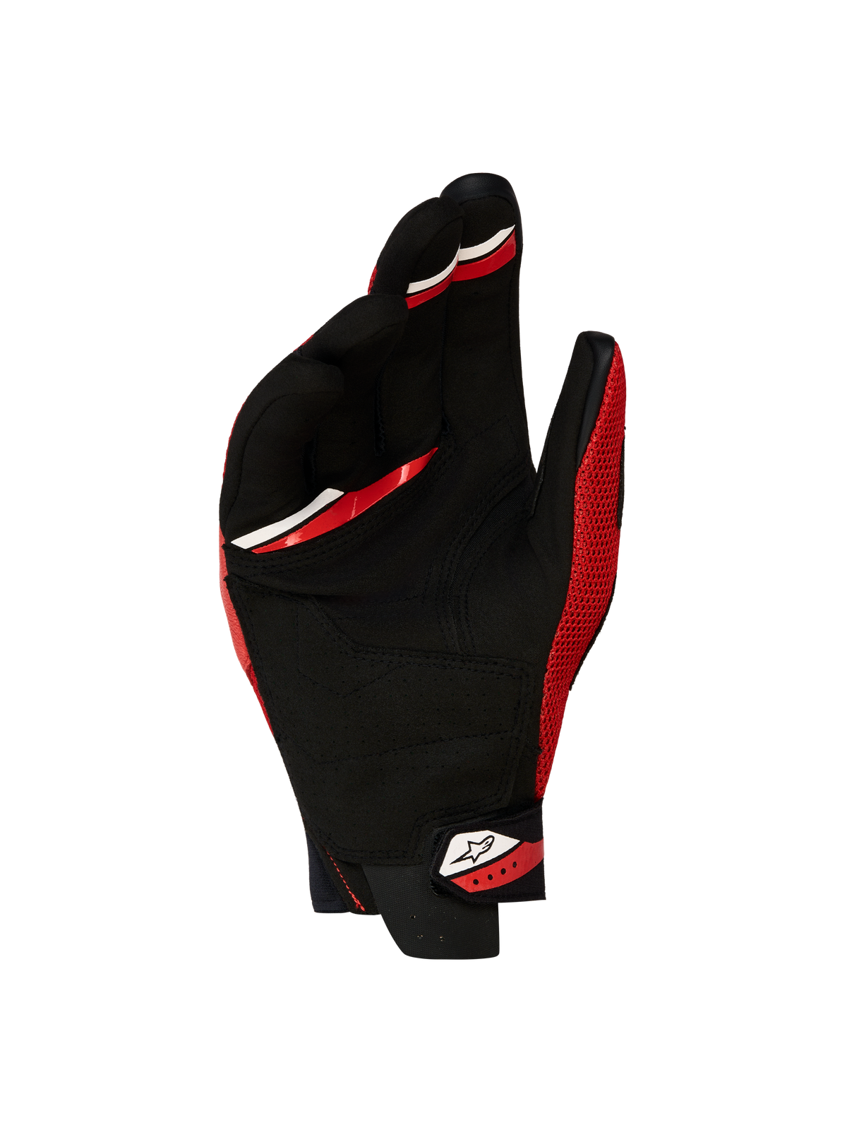 Alpinestars Megawatt V2 Air Guanti, guanti da motocross e enduro, rosso vivo e nero, vista del dorso con struttura in mesh 3D ad alta tenacità e design del polsino in neoprene