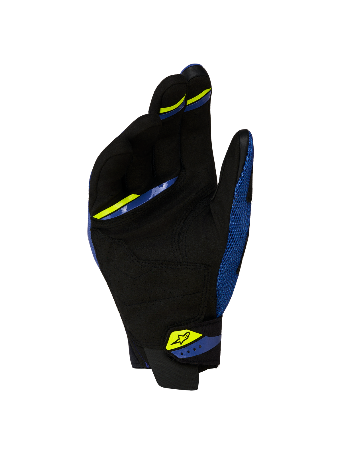 Alpinestars Megawatt V2 Air Guanti, guanti da motocross e enduro, blu e nero, vista del palmo che mostra la struttura traspirante e la chiusura del polso