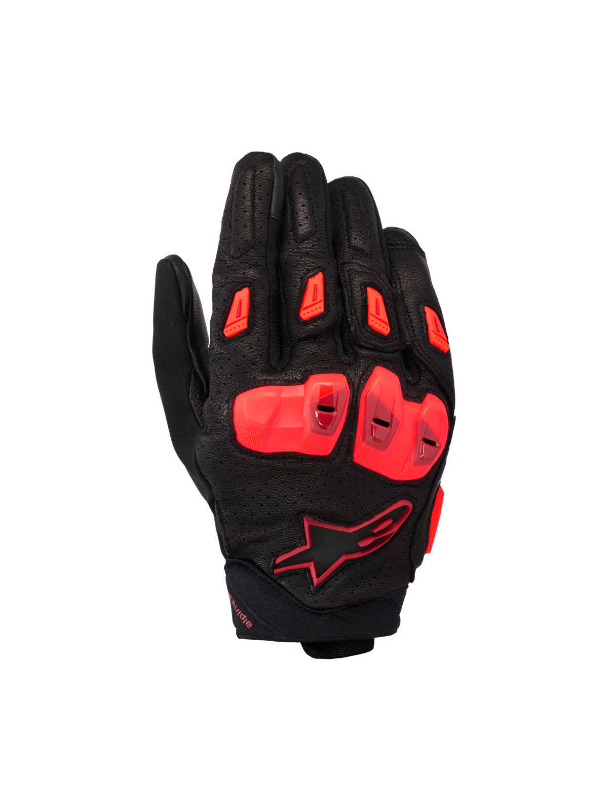 Alpinestars SP X 7, guanti da moto sportivi a polsino corto, nero e rosso fluo, con struttura in pelle traforata, protezioni per le nocche in TPU a doppia densità, slider per le dita in TPR e design compatto del polsino