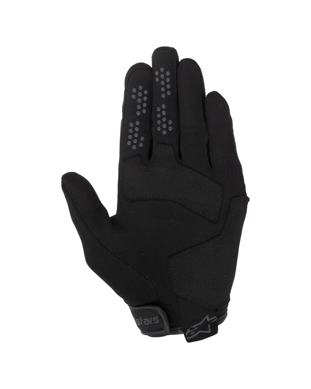 Alpinestars Guanti Chrome V2, guanti da moto urban, Black Asphalt, vista del palmo con costruzione in pelle scamosciata sintetica, puntini grip in silicone su indice e medio e chiusura del polsino regolabile a strappo.