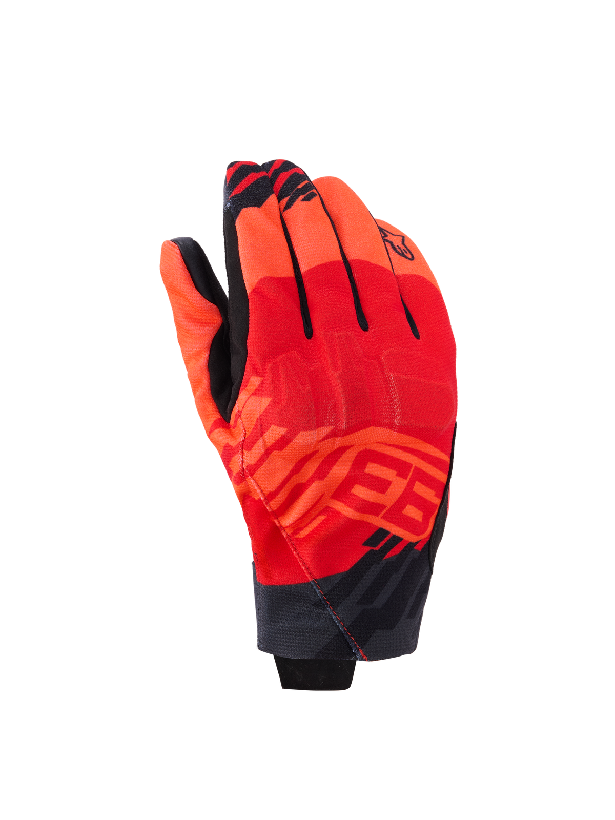 Guanti Alpinestars MM93 Reef V2, guanti da moto a polsino corto, rosso fluo e rosso acceso con accenti neri, con grafiche Marc Marquez MM93 e protezione integrata per le nocche, design urbano moderno