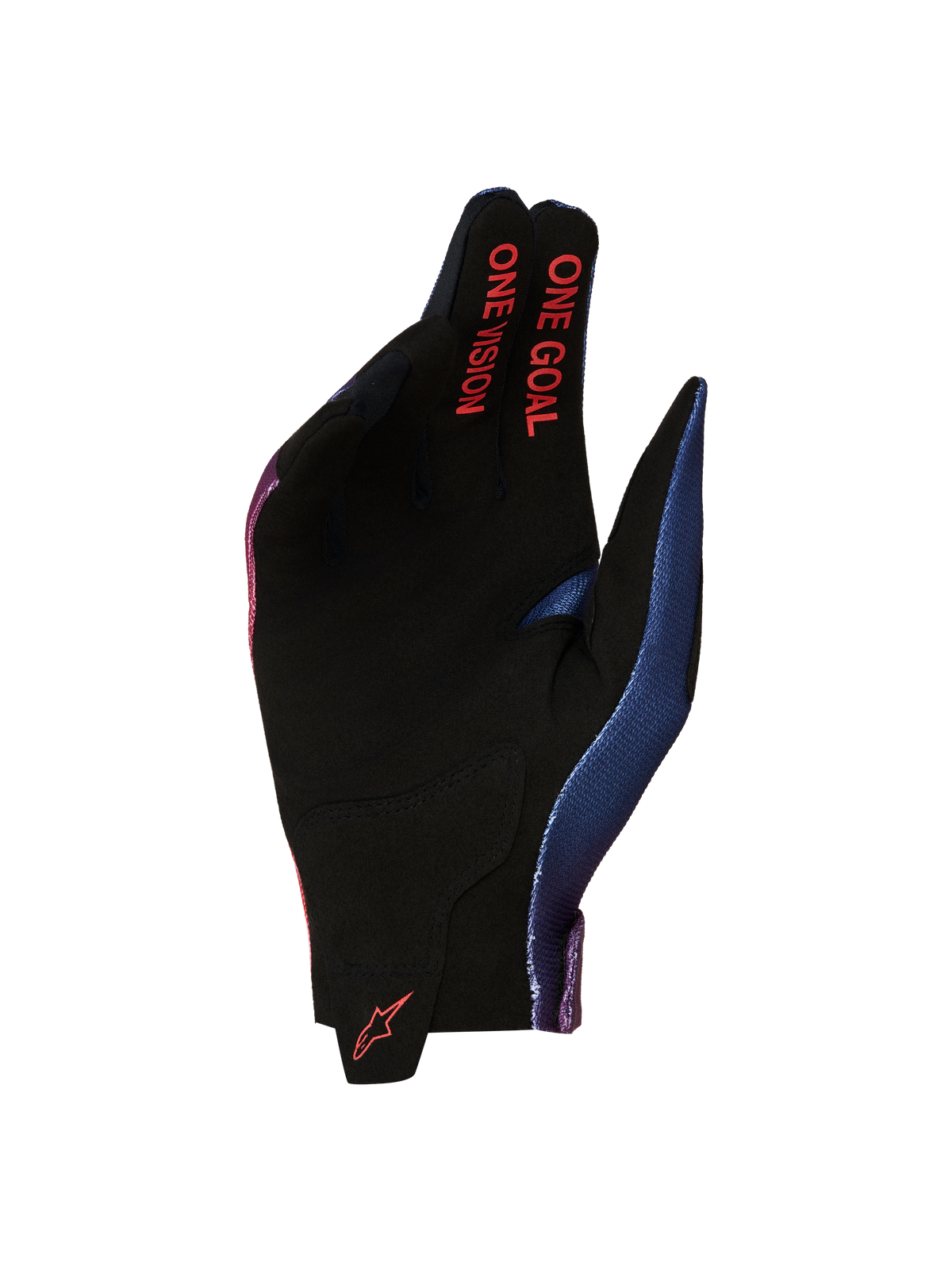 Alpinestars Guanti Radar 2027, guanti da motocross da uomo, neri e rossi, palmo in pelle scamosciata sintetica con marchio One Goal One Vision.