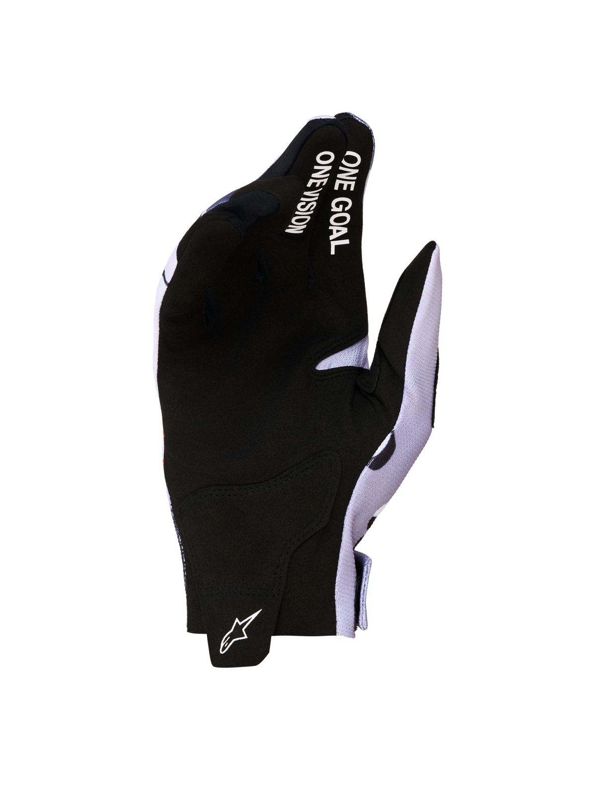 Alpinestars Guanti Radar 2027, guanti da motocross da uomo, neri e grigi, con palmo in pelle scamosciata sintetica, scritta 'One Goal One Vision' sul dito e logo Astars bianco, per MX e fuoristrada