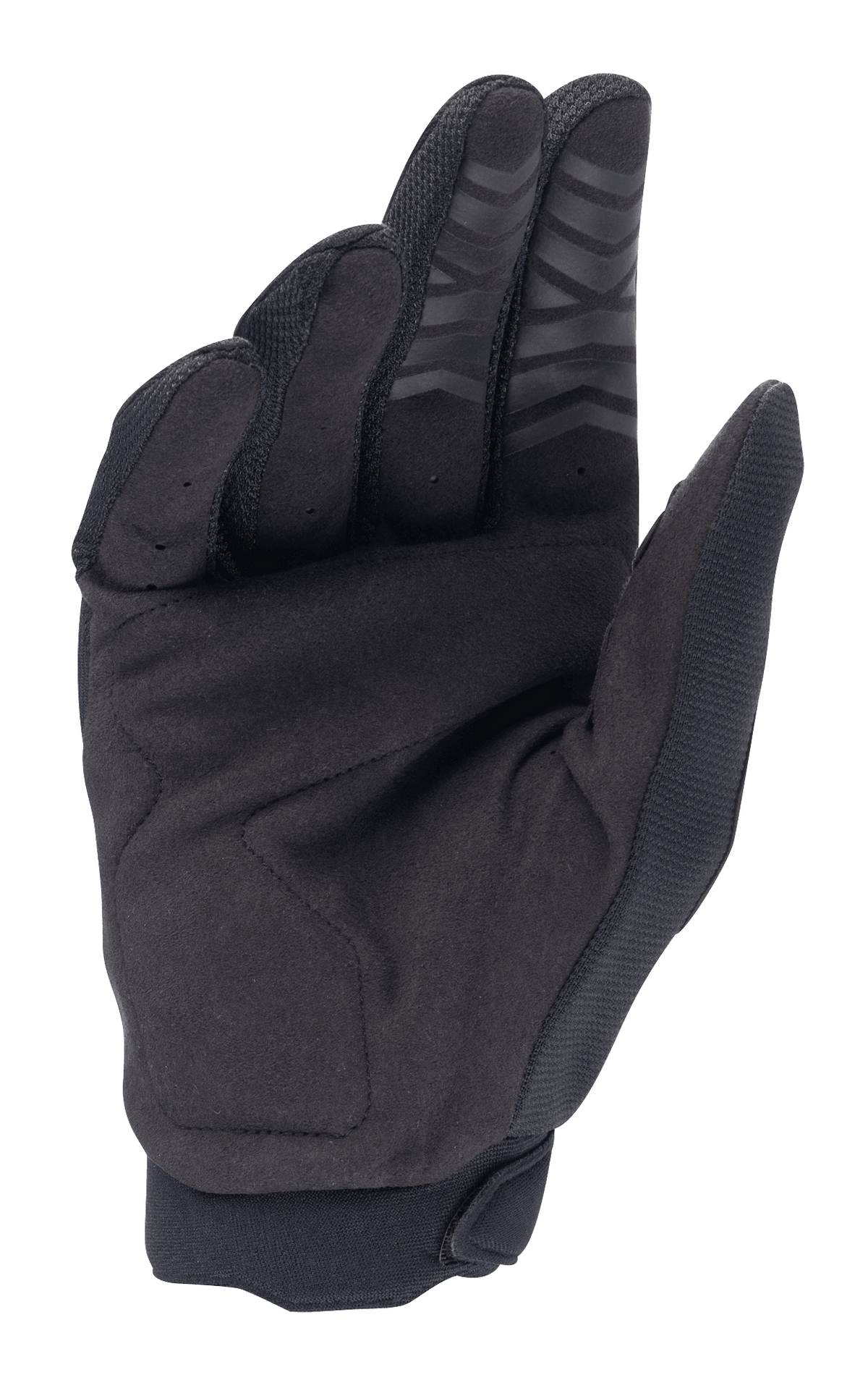 Guanti Alpinestars Honda Full Bore, guanti da motocross, nero, vista del palmo in pelle scamosciata sintetica per la durata, stampa in silicone sulle punte delle dita e rinforzo sul pollice, progettati per prestazioni fuoristrada