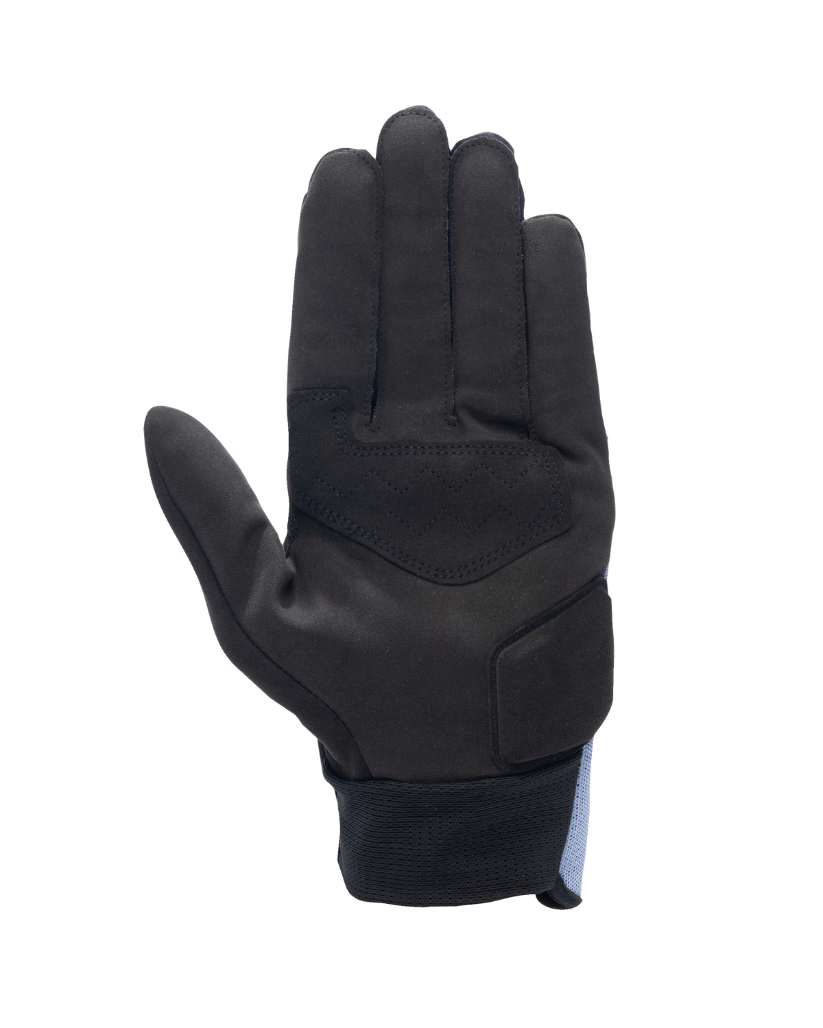 Guanti Alpinestars Stated Air, vista del palmo, Stonewash Blue Black, palmo in camoscio sintetico nero con rinforzi, chiusura del polso a costine, design aerodinamico per la guida urbana estiva in moto