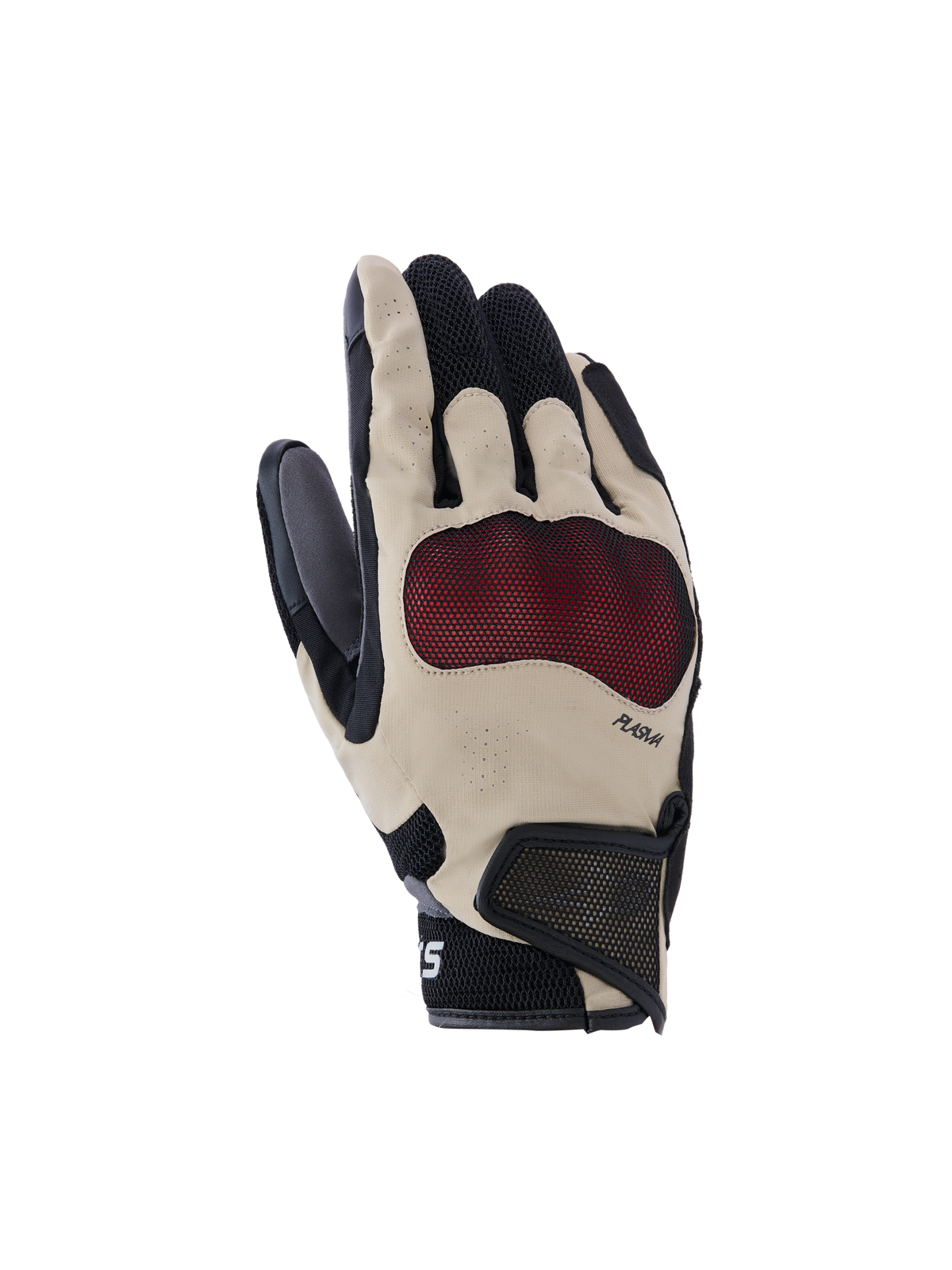 Alpinestars Mogress Airflow Gloves, guanti da moto beige, neri e rossi, con protezione nocche Nucleon Plasma rossa, dita perforate al laser, pannelli in mesh 3D per la ventilazione e polsino corto con cinturino in velcro