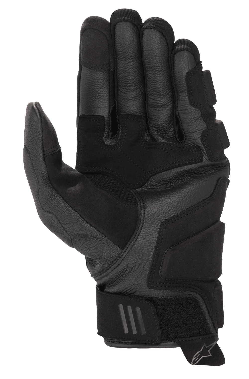 Alpinestars Phenom Leather Air Gloves, guanti da moto, nero, vista del palmo caratterizzata da costruzione in pregiata pelle di capra, imbottiture rinforzate e cinturino regolabile sul polso con logo