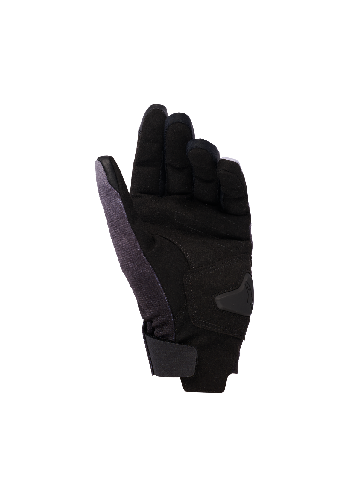 Guanti Alpinestars Reef Donna v2, guanti da moto da donna, Grigio Nero Rosa Fluo, vista del palmo in pelle scamosciata sintetica con rinforzi imbottiti, polsino corto con chiusura a strappo e pelle conduttiva su indice e pollice per funzionalità touchscreen