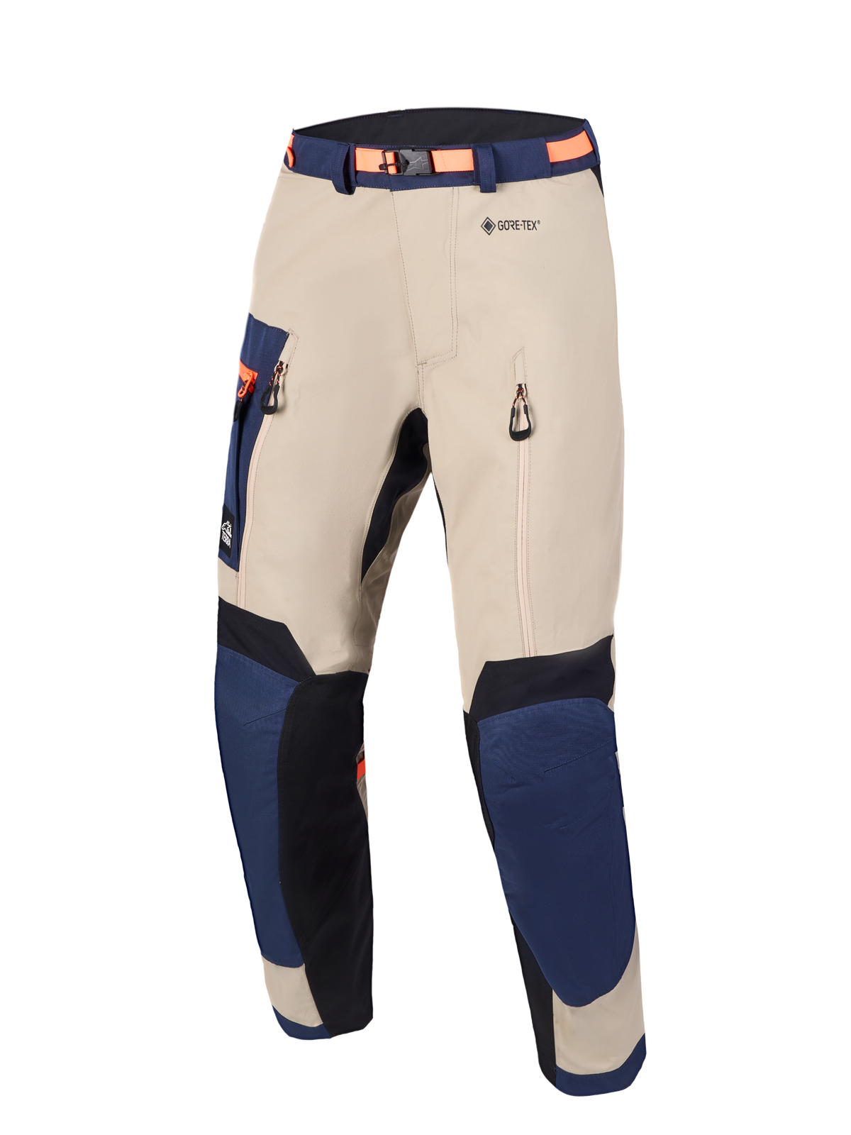 Alpinestars Arenis Gore-Tex Pantaloni, pantaloni da moto adventure touring, beige e blu, impermeabili e traspiranti con dettagli arancioni
