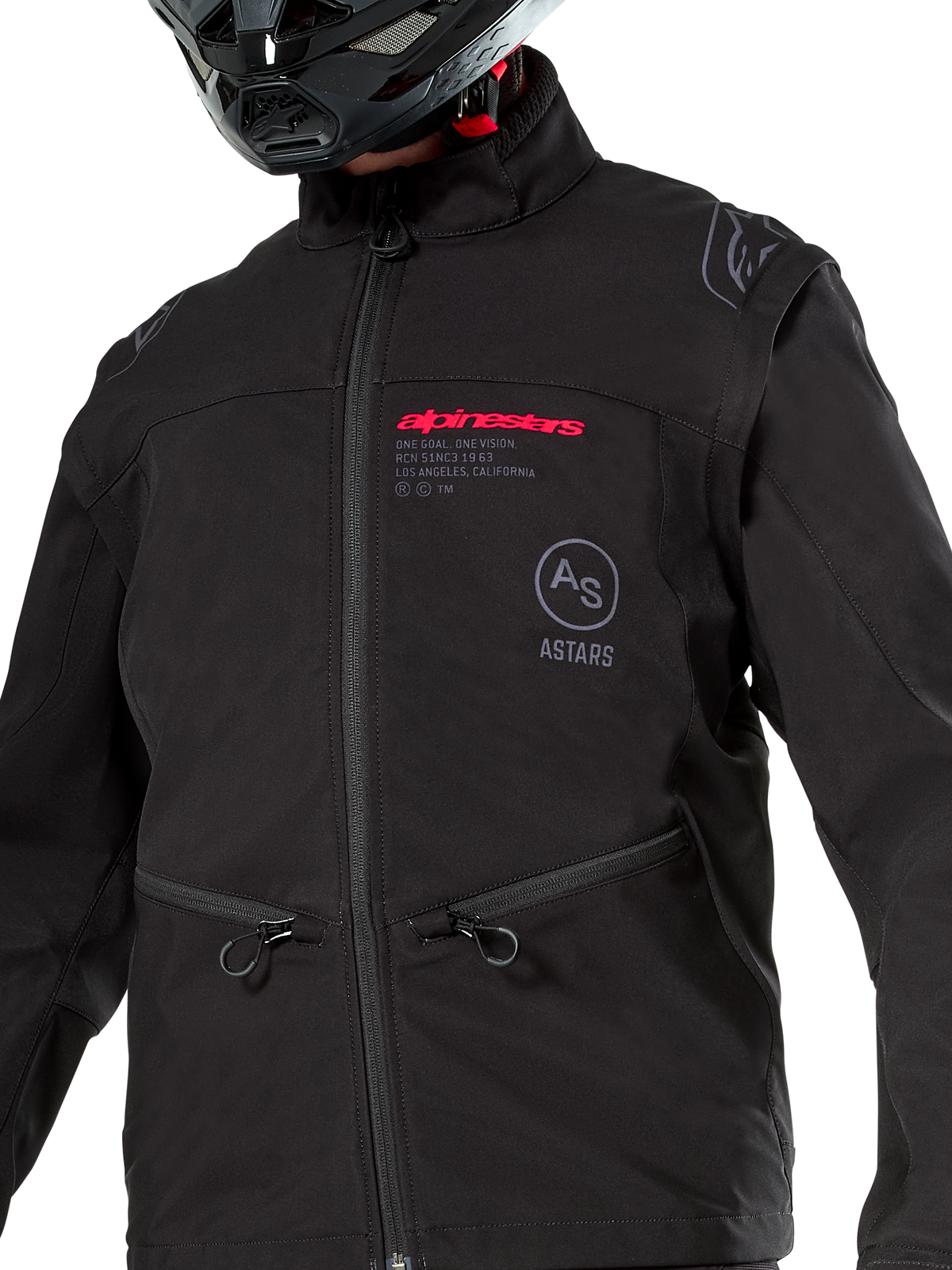 Giacca Alpinestars Lite-Dura Softshell, nero, giacca da enduro off-road antivento, design modulare con maniche staccabili e fodera in pile, stile tecnico minimalista
