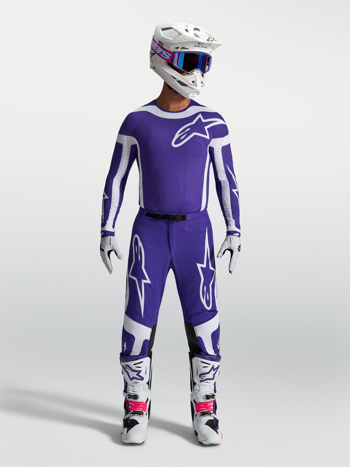 Alpinestars Pantaloni Supertech Vesta, pantaloni da motocross per uomo, blu e bianchi, vestibilità atletica e tessuto rip-stop, ideali per performance off-road e gare MX