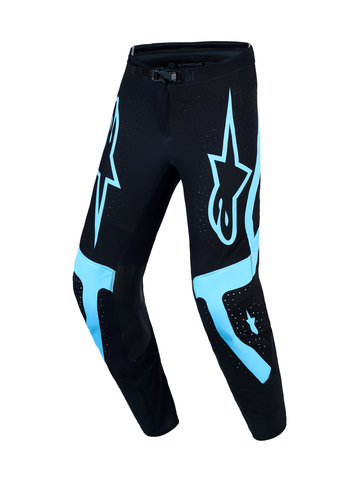 Alpinestars Pantaloni Supertech Vesta, pantaloni motocross, taglia 32, neri e turchesi, vestibilità atletica e zone ventilate