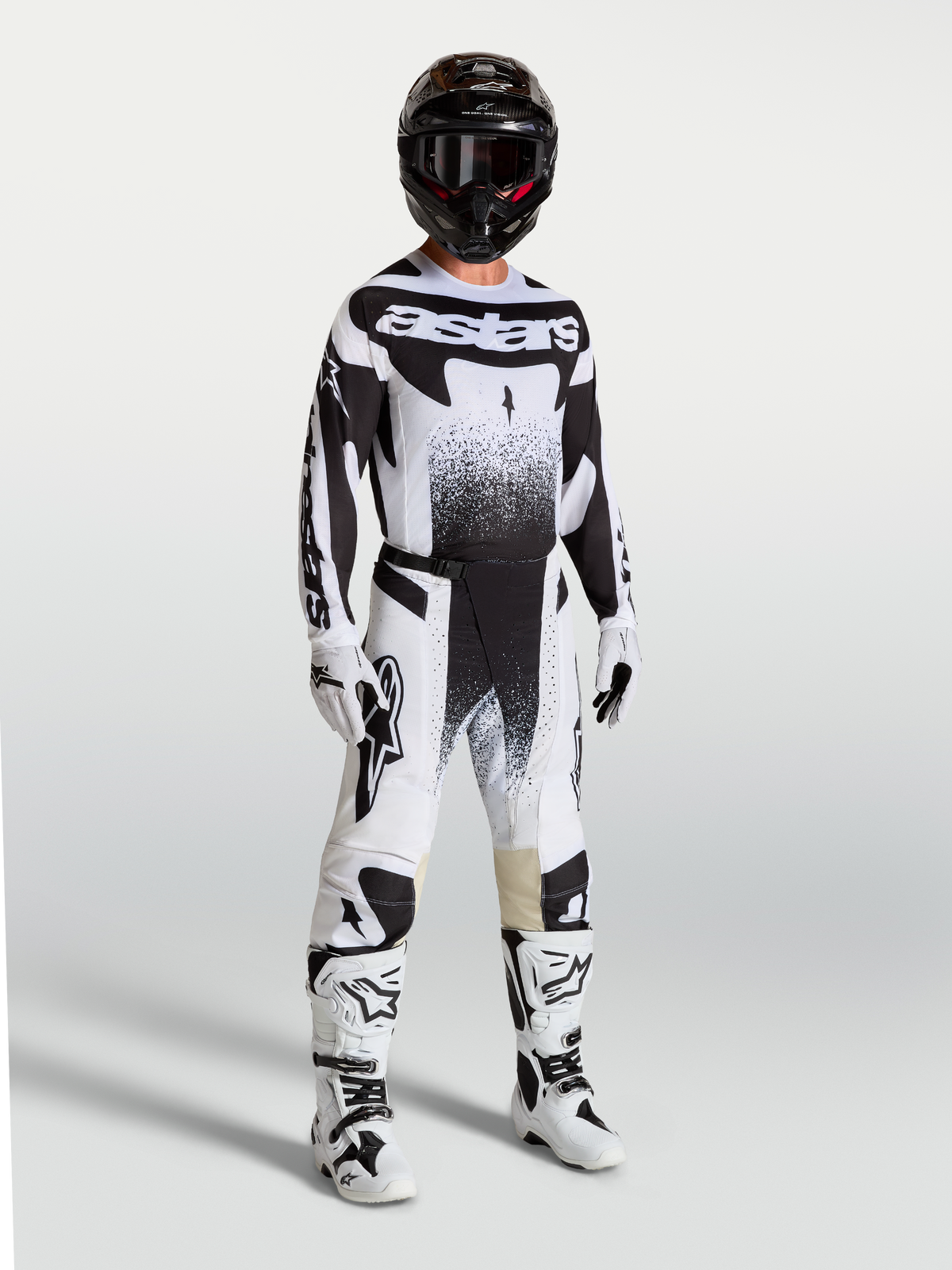 Alpinestars Pantaloni Techstar Swan, pantaloni da motocross da uomo neri e bianchi con vestibilità atletica da gara.