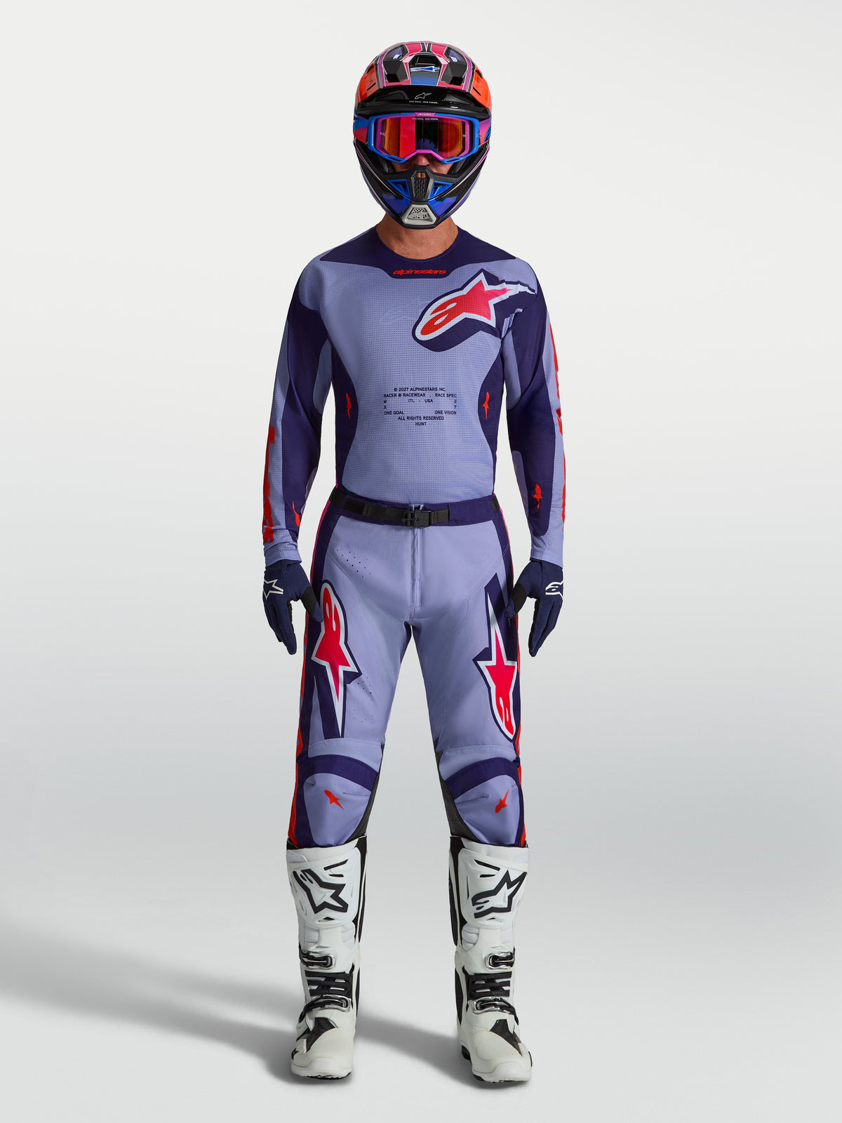 Alpinestars Pantaloni Racer Air Hunt, pantaloni motocross da uomo, viola e rosa fluo, mesh ventilata per flusso d'aria.
