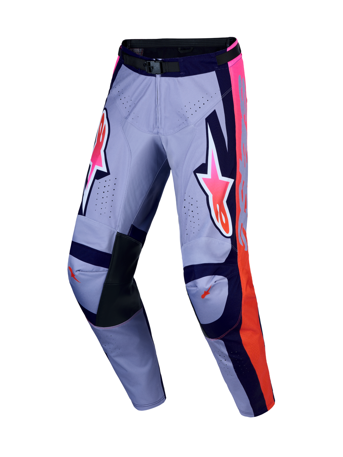 Alpinestars Pantaloni Racer Air Hunt, pantaloni da motocross uomo, viola e rosa fluo, tessuto ventilato e ginocchia in pelle.