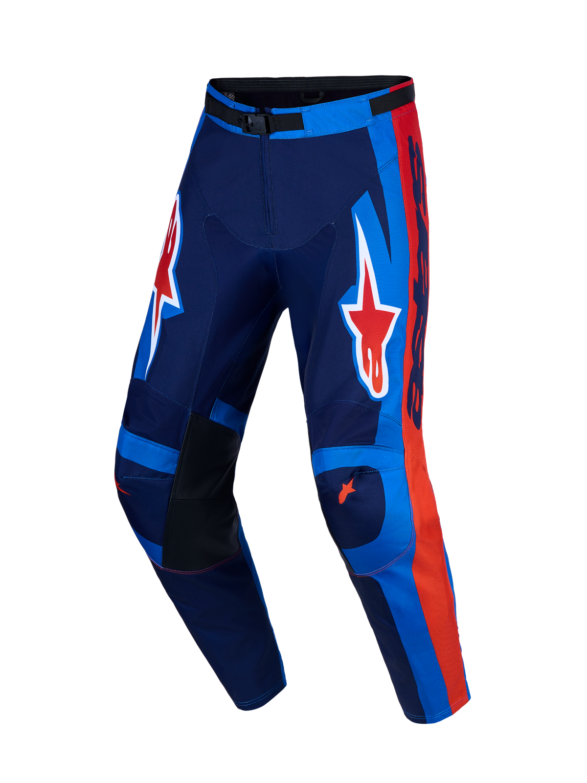 Alpinestars Racer Hunt Pants, pantaloni da motocross blu navy e rossi, vestibilità ergonomica e grafiche Astars, racing off-road