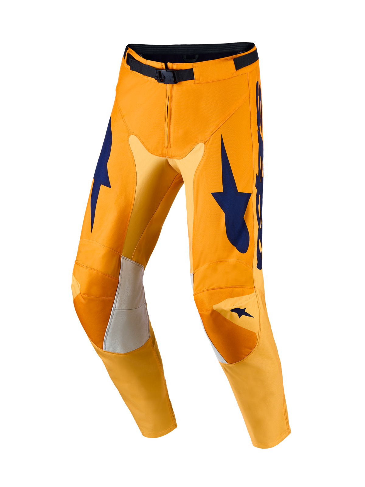 Alpinestars pantaloni Racer Amber e Racer Amber Gear Set, pantaloni motocross uomo, arancione e blu scuro, pannelli stretch.