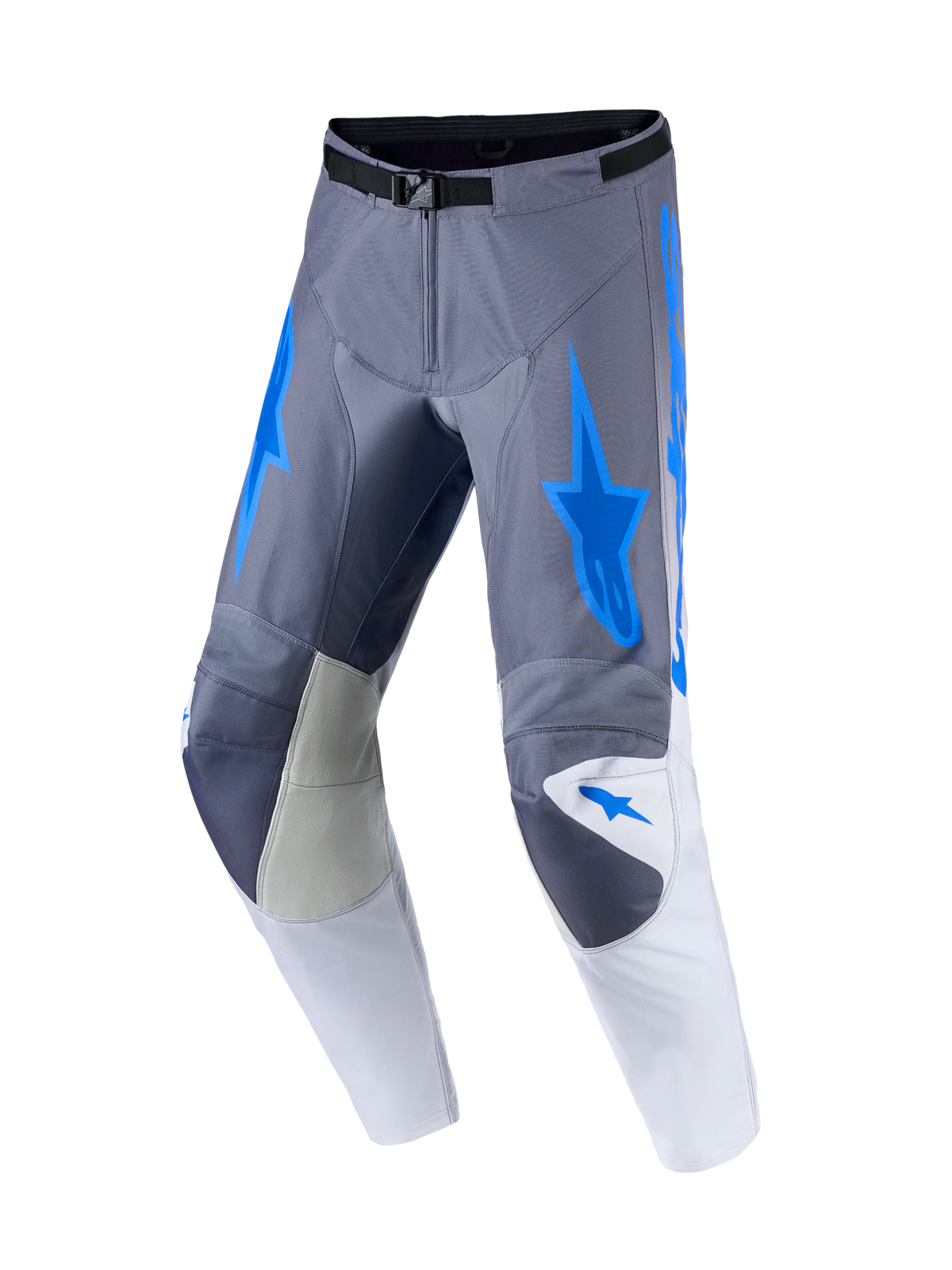 Alpinestars Pantaloni Racer Amber, pantaloni motocross da uomo, grigio e blu, con pannelli rinforzati in pelle.