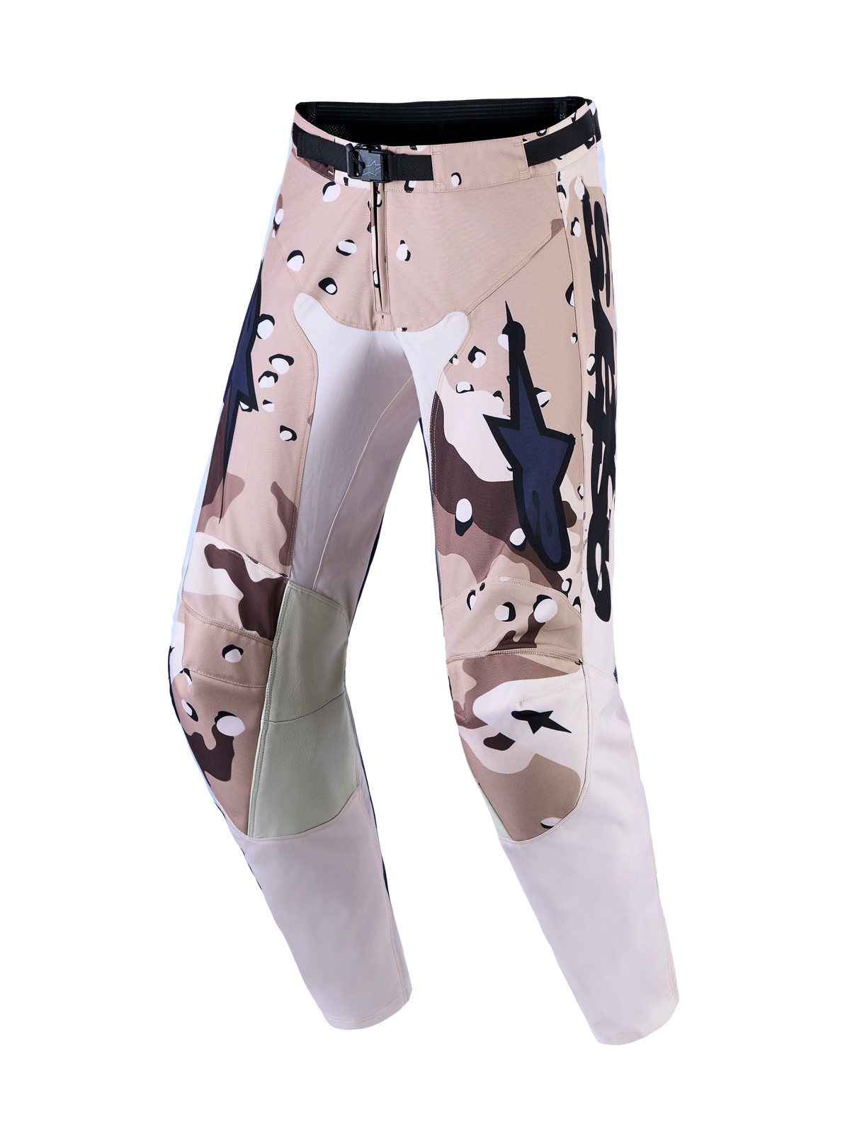 Alpinestars Pantaloni Racer Lone, pantaloni da motocross marrone e sabbia in camouflage desertico con ginocchiere in pelle