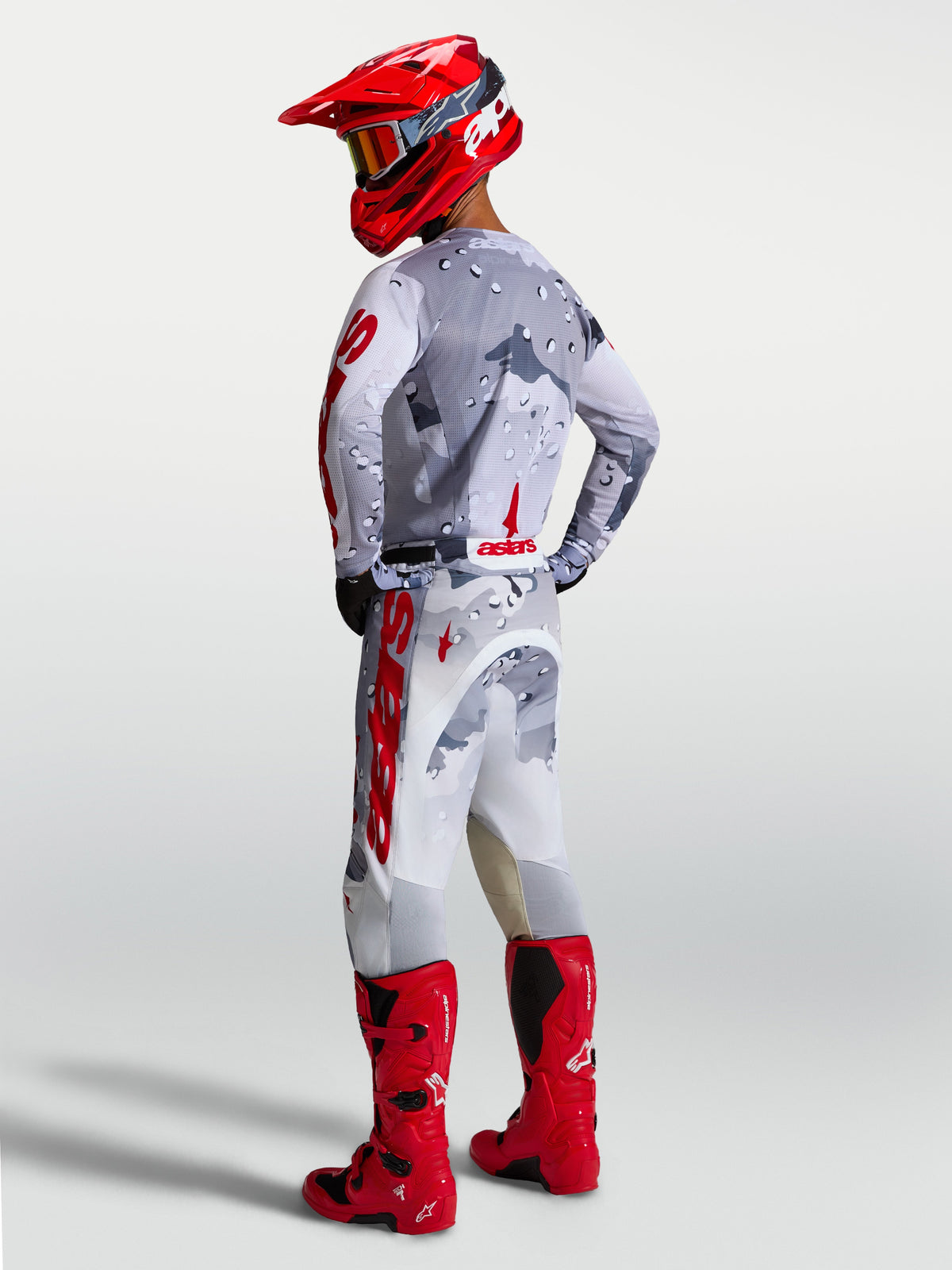 Alpinestars Pantaloni Racer Air Lone, pantaloni da motocross da uomo, grigio camo e rosso, ventilati per performance off-road