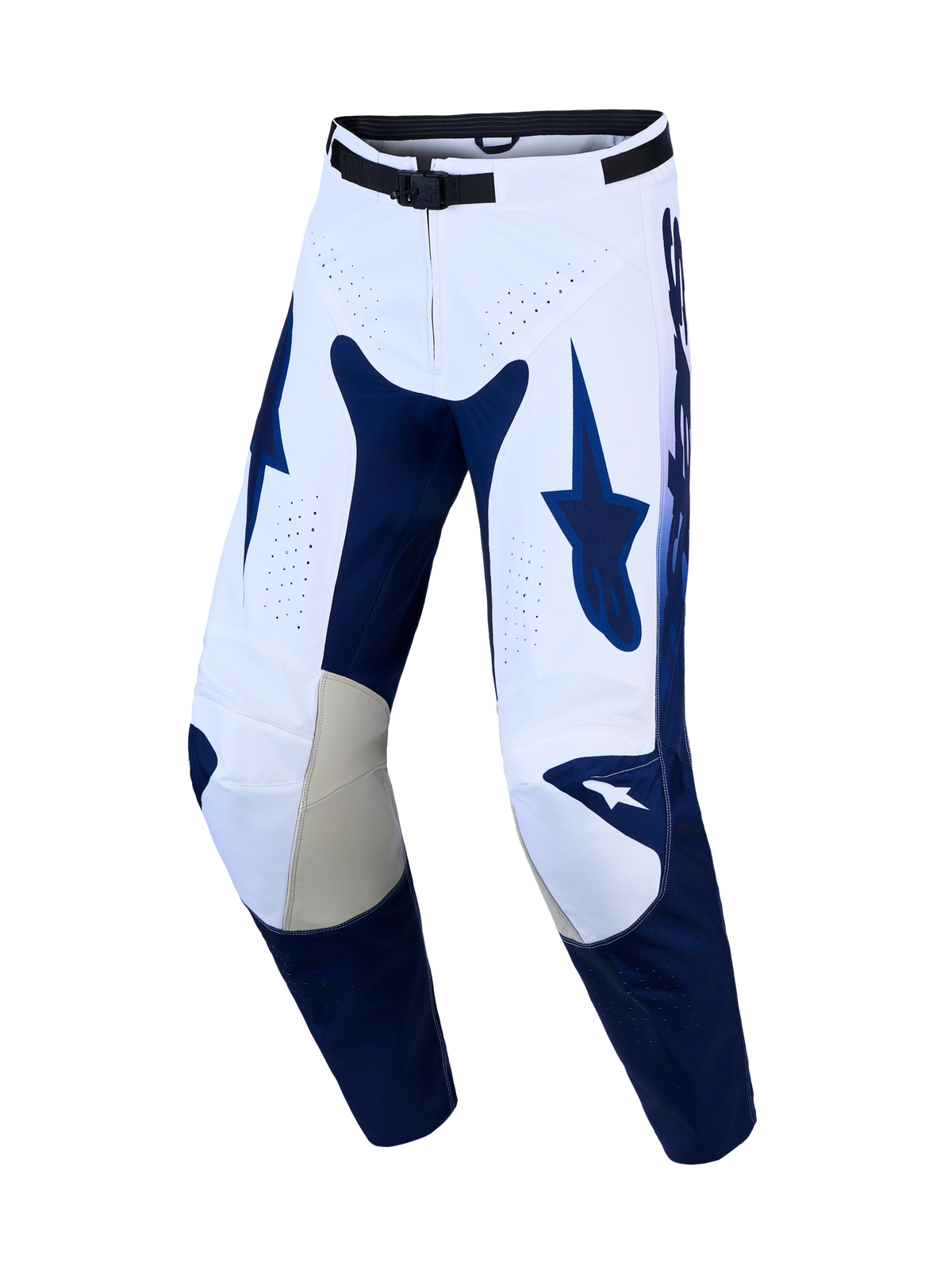 Alpinestars pantaloni Racer Air Amber da motocross da uomo blu navy e bianchi traforati con rinforzi in pelle.